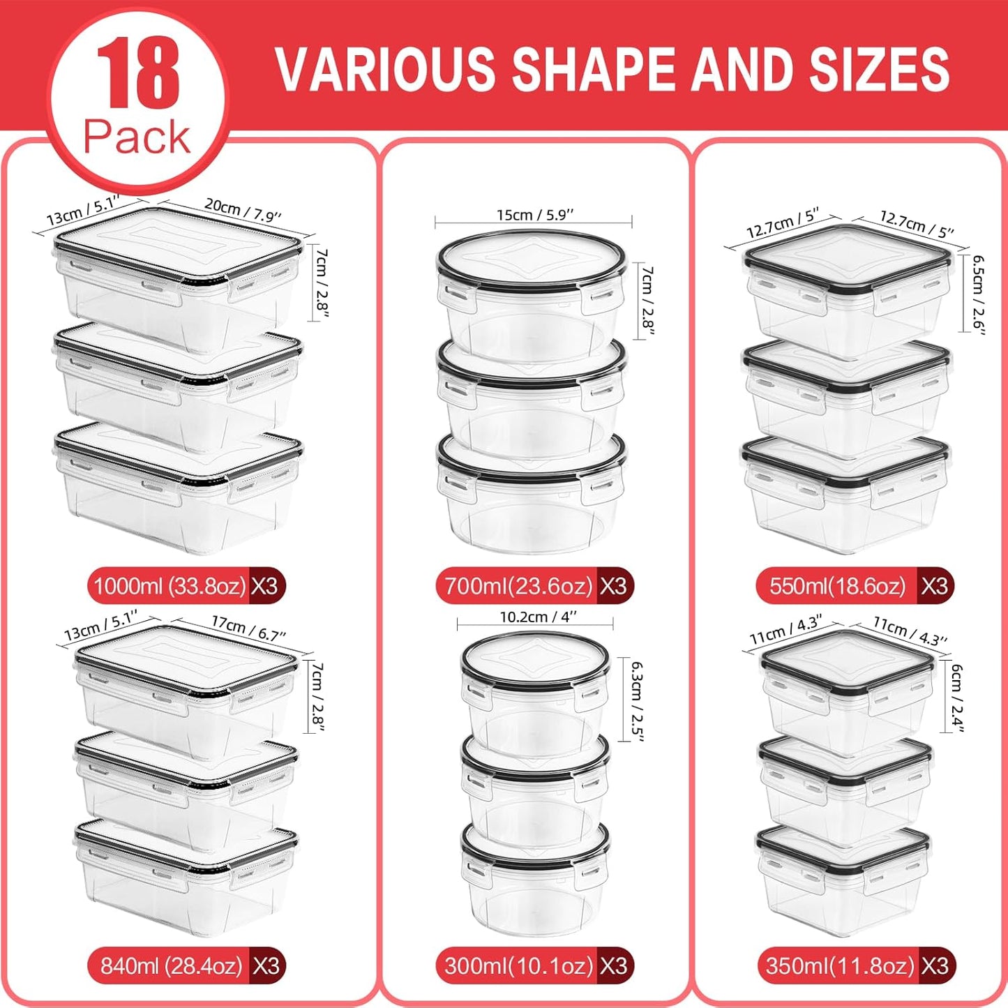 36 Pack Food Storage Containers (18 Airtight Kitchen Storage & 18 Lids)