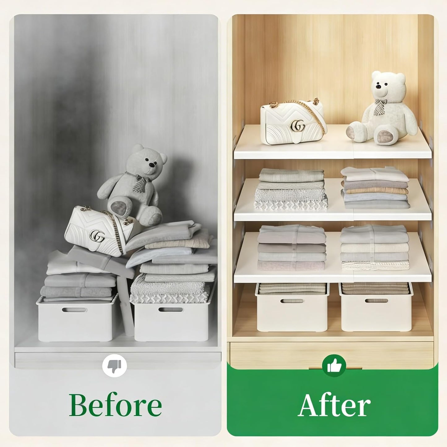 Expandable Closet Shelf Organizer, Adjustable Shelves Organizer