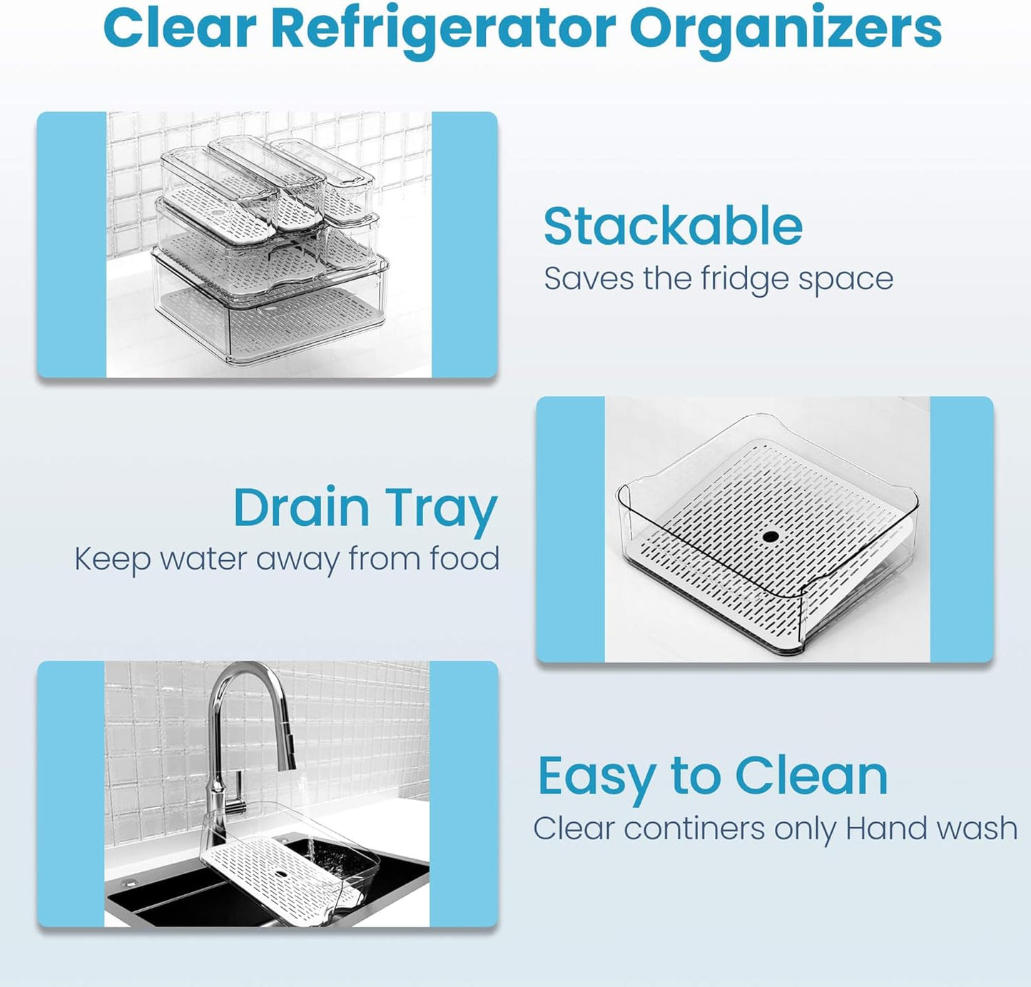 6 Pack Refrigerator Organizers, Clear Pull-out Drawer Container and Organizer Bins with Lids