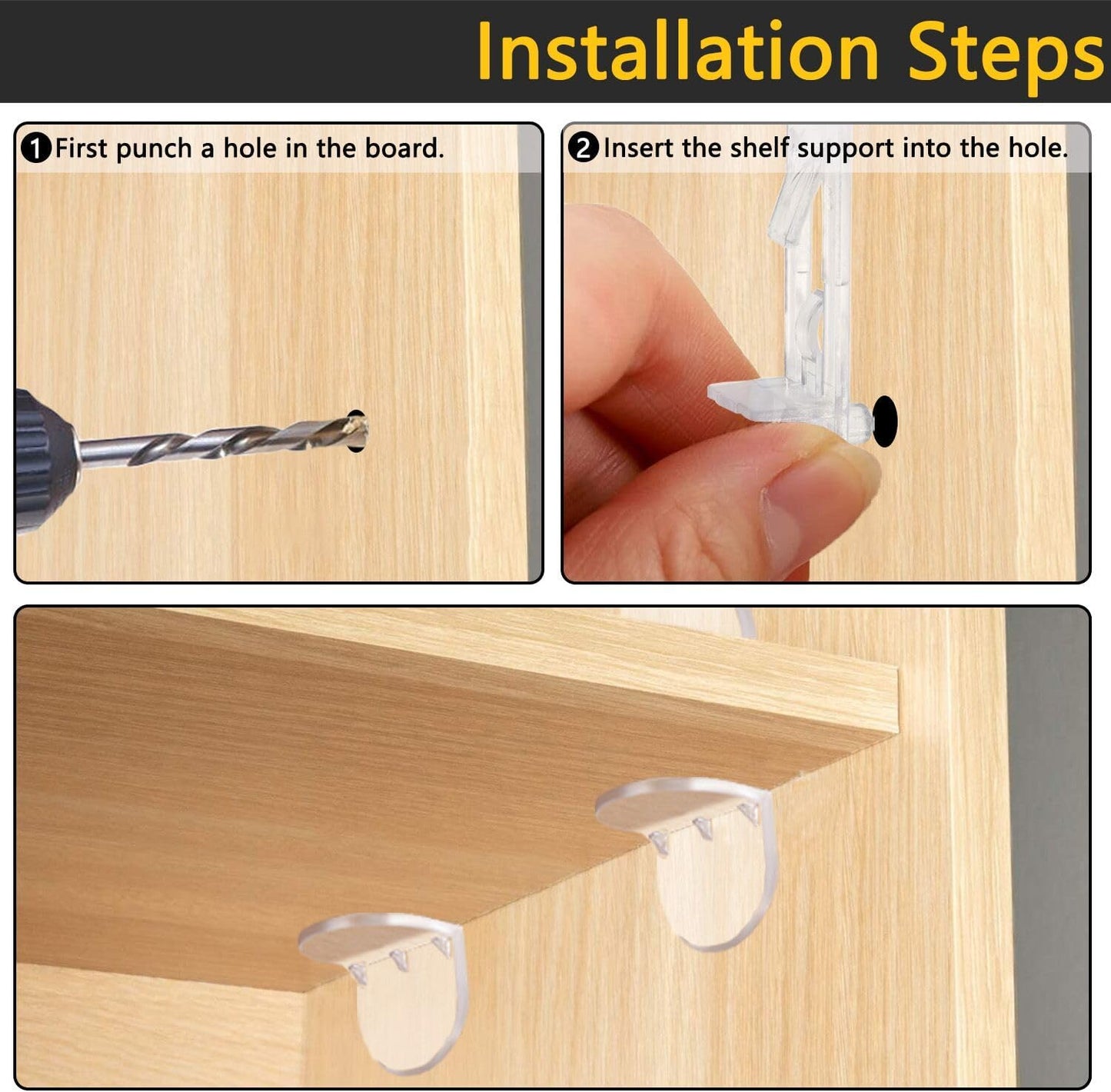 20pcs Plastic Locking Shelf Support Pegs,6mm Shelf Pins ,Self-Locking Bracket Clips,Clear Shelf Pegs for for Kitchen Cabinet Furniture Book Shelves, 6mm Peg x 3/4" Thick Shelves