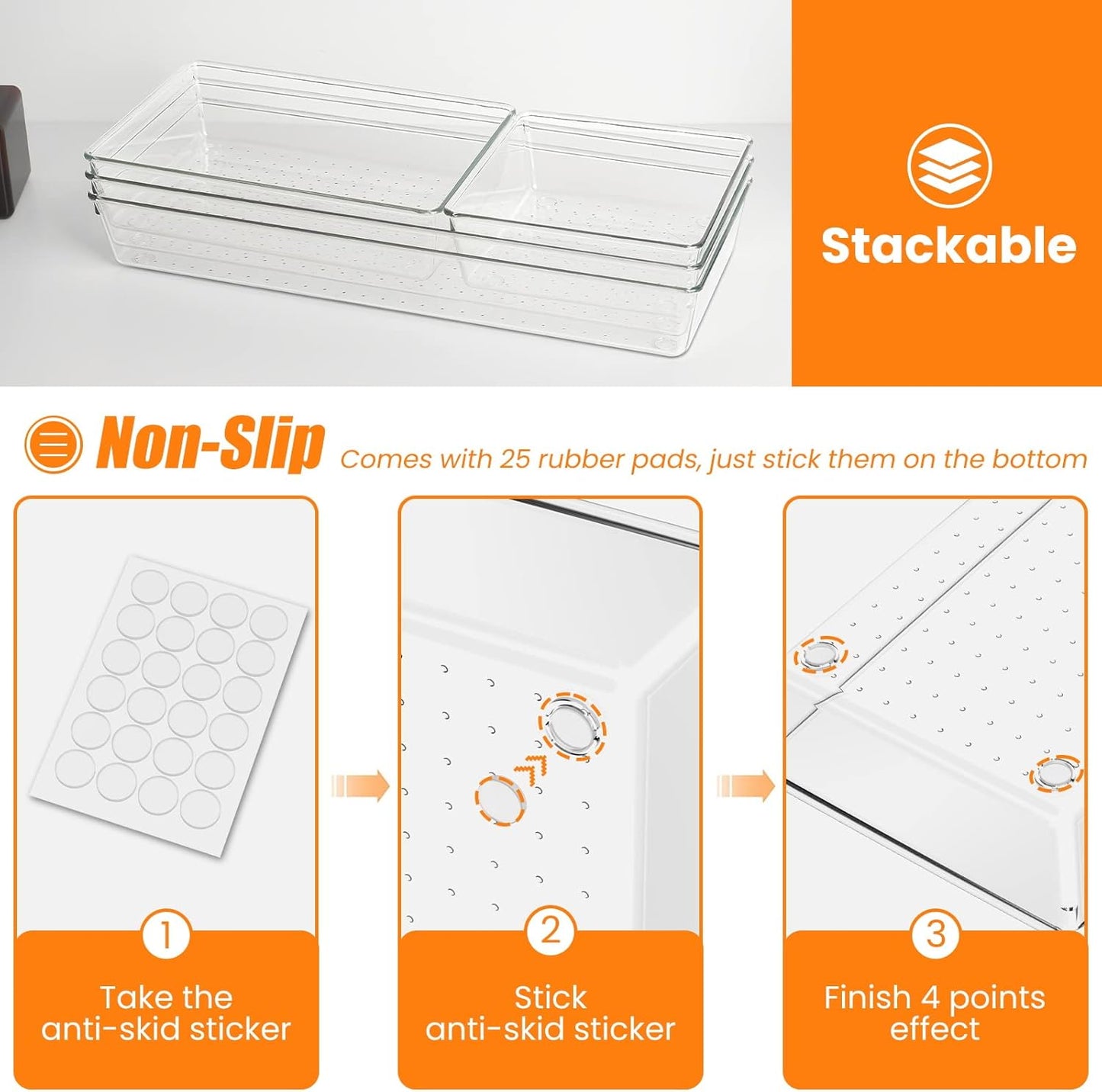 6 Pcs Large Size Clear Drawer Organizer Set