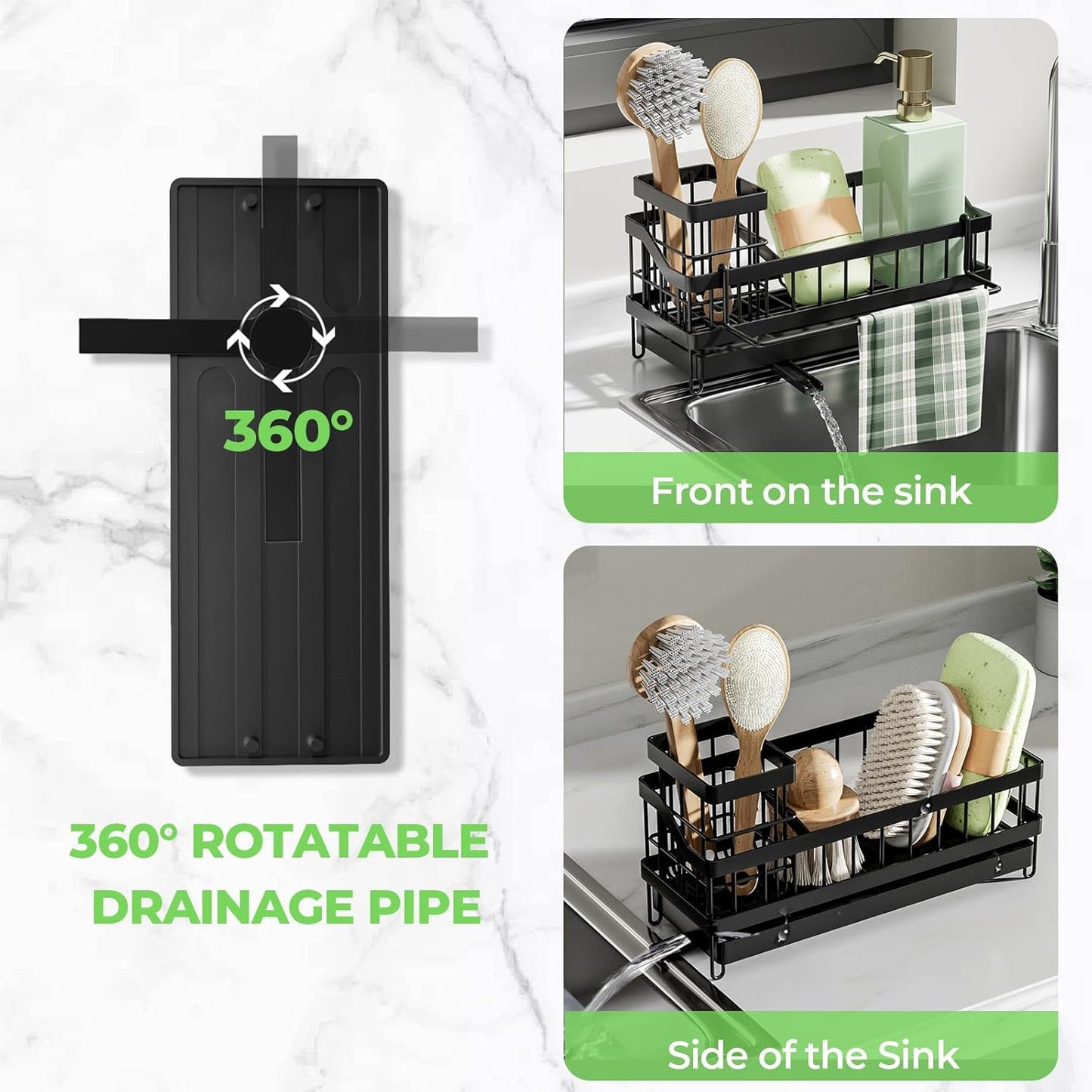 Sink Caddy kitchen Organzier with High Brush Holder, Wall-Mounted Sponge Holder for Sink