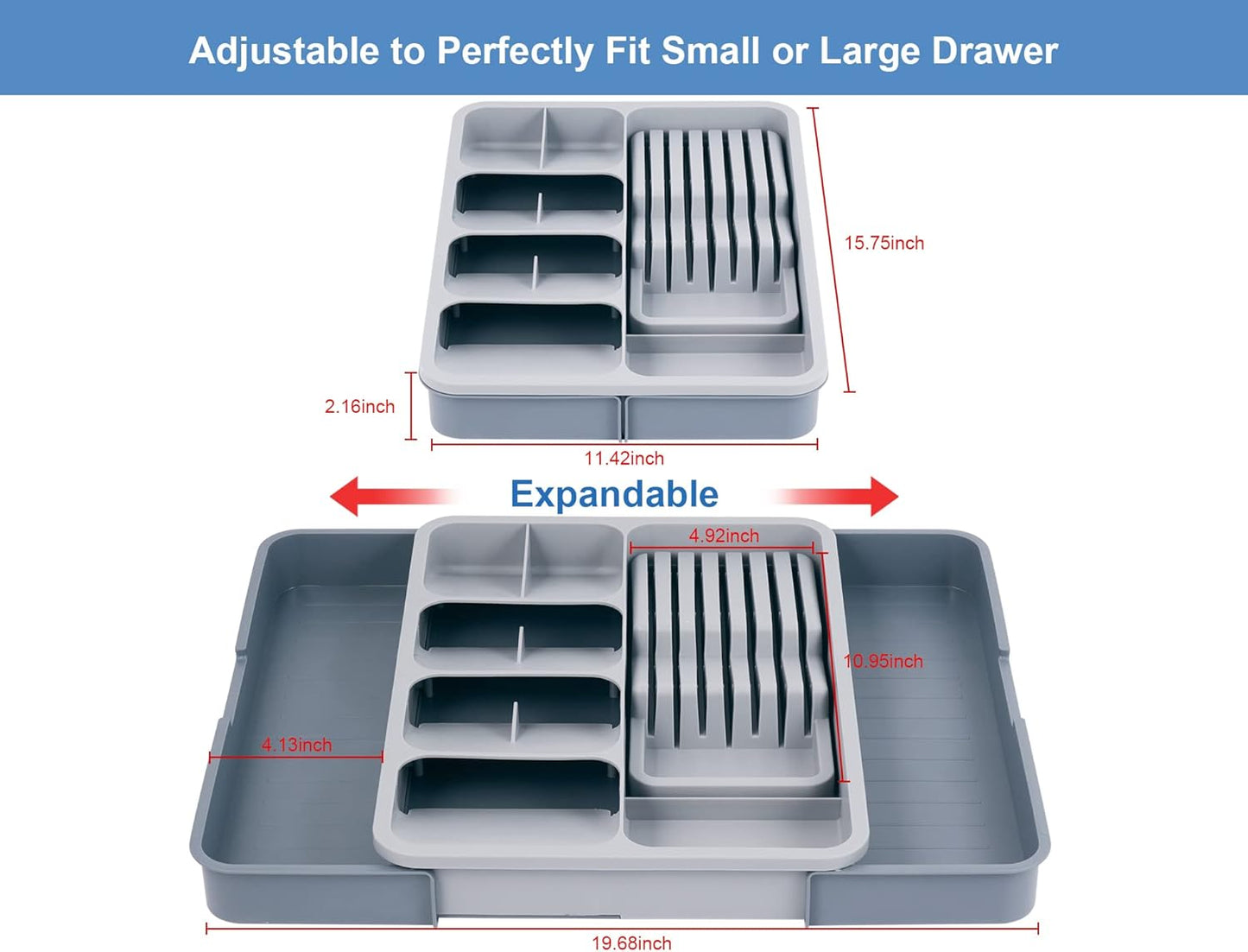 Kitchen Utensil Drawer Organizer, Removable 2-Tier Knife Holder