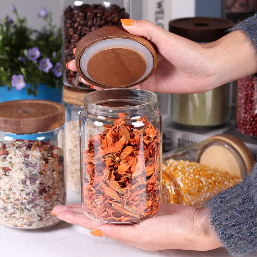 Stackable Kitchen Canisters Set of 8,High Borosilicate Glass Cylinder Airtight Food Storage