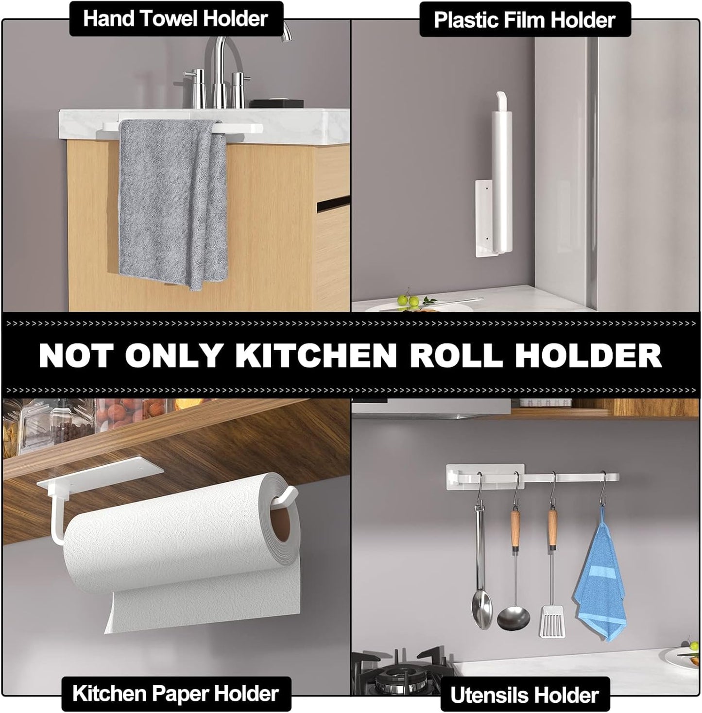 Paper Towel Holder - Self-Adhesive or Drilling, White