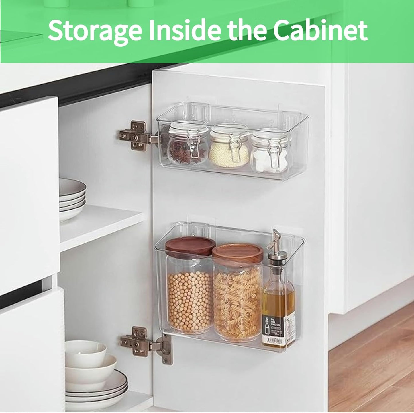 2 Pack Plastic Adhesive Mount Over Cabinet Door Organizer