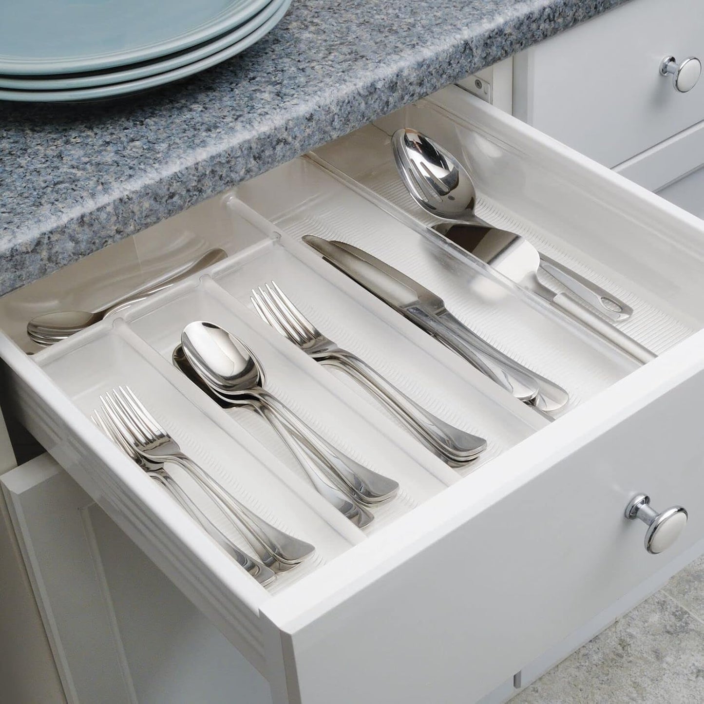 Adjustable, Expandable Plastic Kitchen Cabinet Drawer Storage Organizer Tray