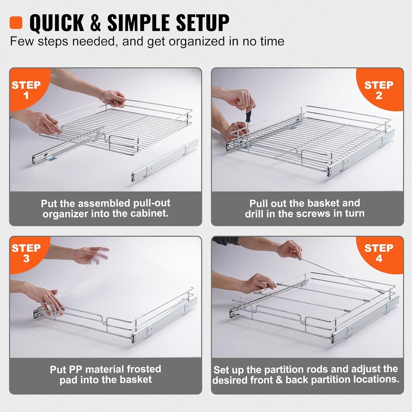 18.5"Wx21"Dx3.5"H Pull Out Cabinet Organizer, Heavy Duty Slide Out Pantry Shelves