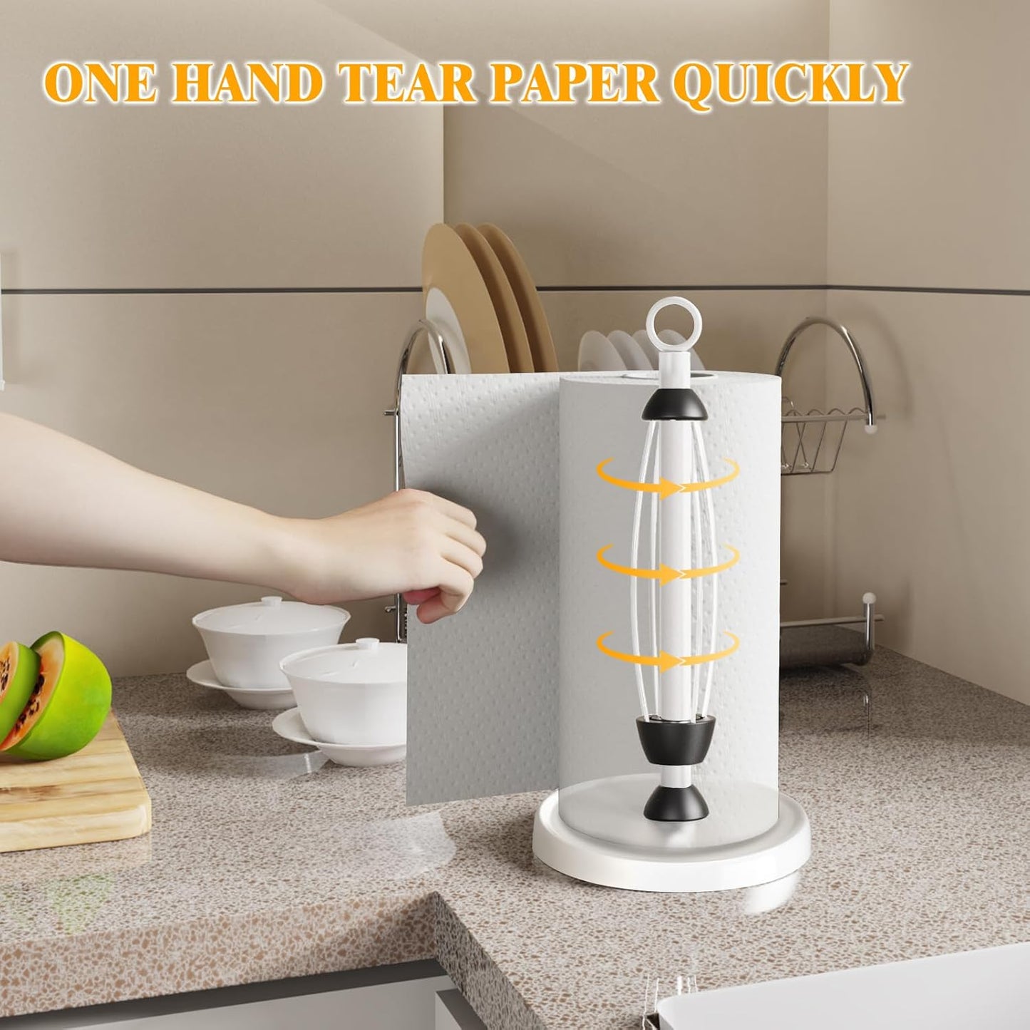 White Paper Towel Holder Countertop, White Kitchen Accessories Decor, One-Handed Tear