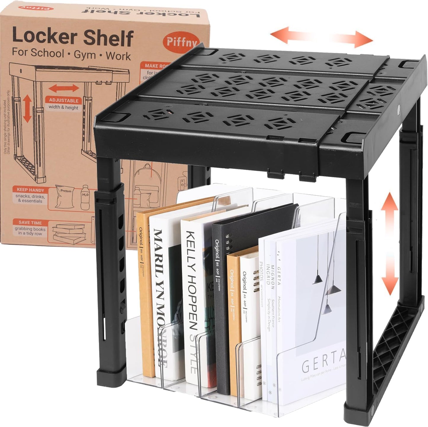 Locker Organizer Shelf， Adjustable Width and Height, Stackable, Ideal Locker Shelf for School