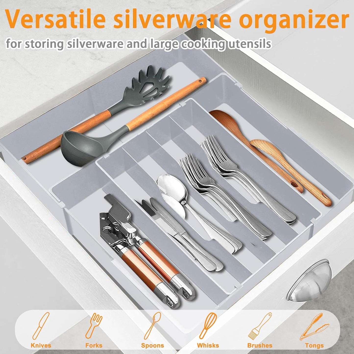 Silverware Drawer Organizer for Kitchen - Adjustable Utensil Holder Drawer Organizer