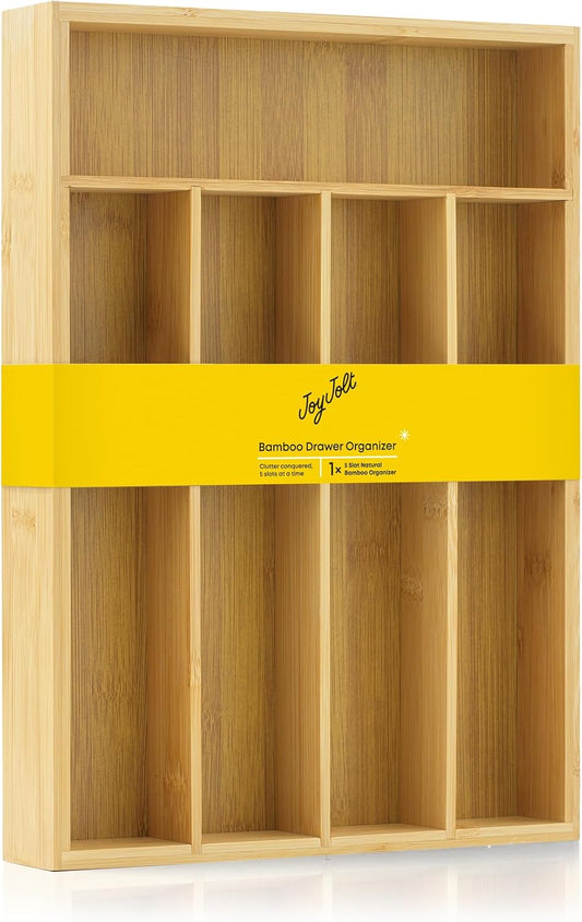 Bamboo Drawer Organizer for Kitchen Utensils, Drawer Divider for Large Cutlery and Silverware
