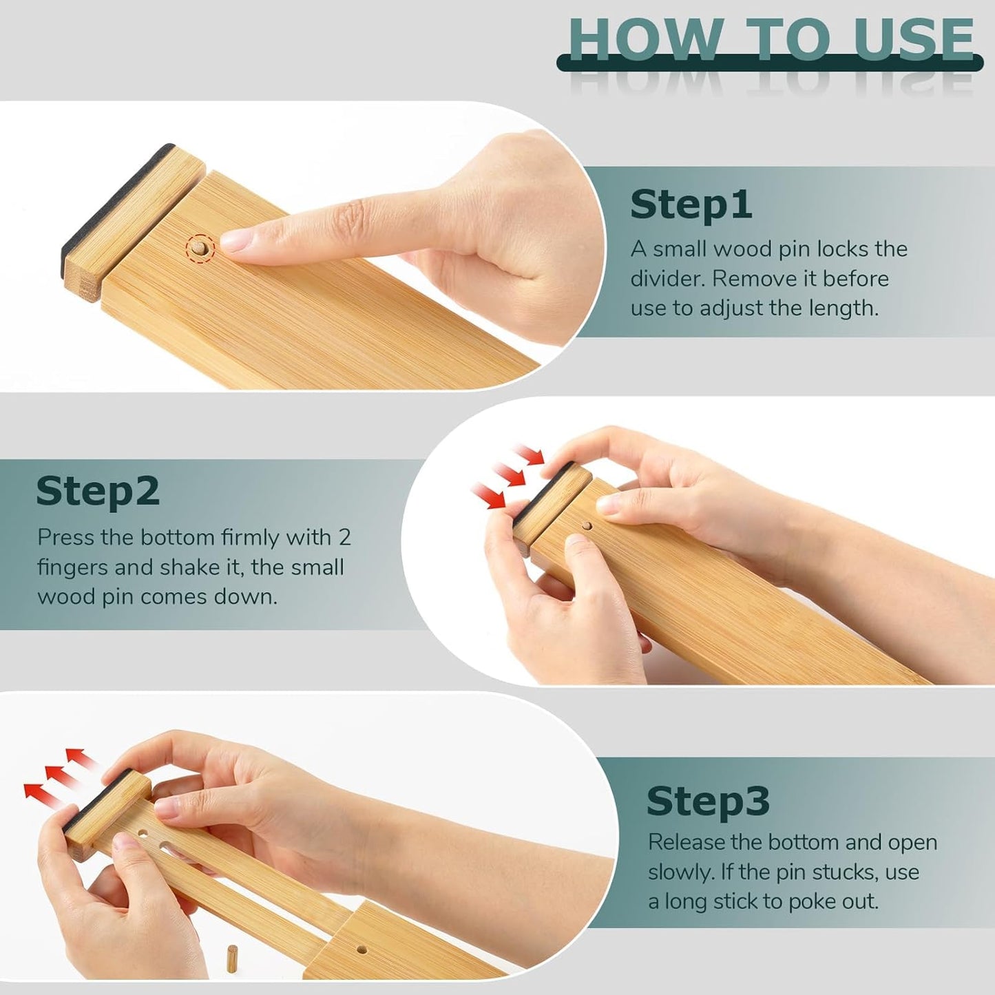 Kitchen Drawer Dividers 4 Pack, Adjustable Bamboo Drawer Organizer