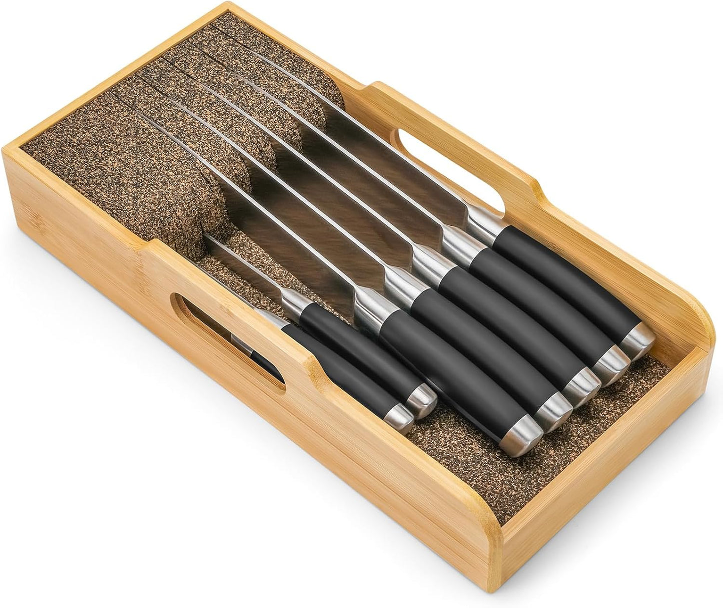 Bamboo Knife Drawer Organizer Insert - Kitchen In-Drawer Knife Block Holder