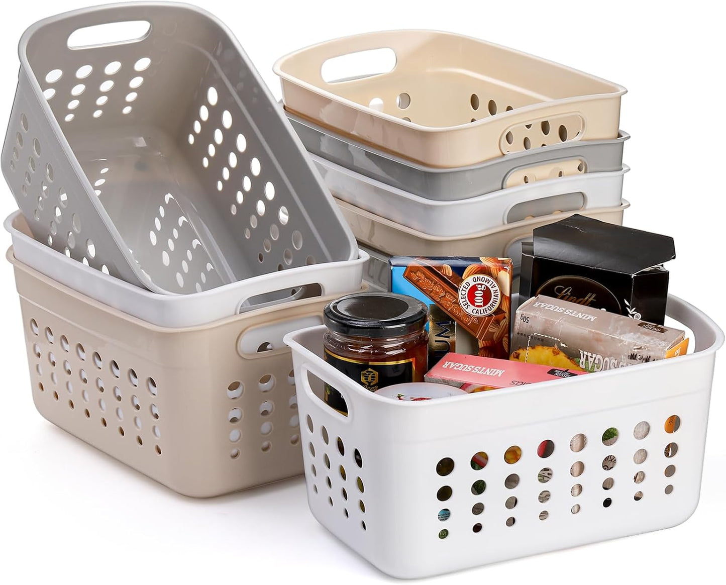 9 Pack Plastic Storage Basket, Small Pantry Organizer Basket Bins