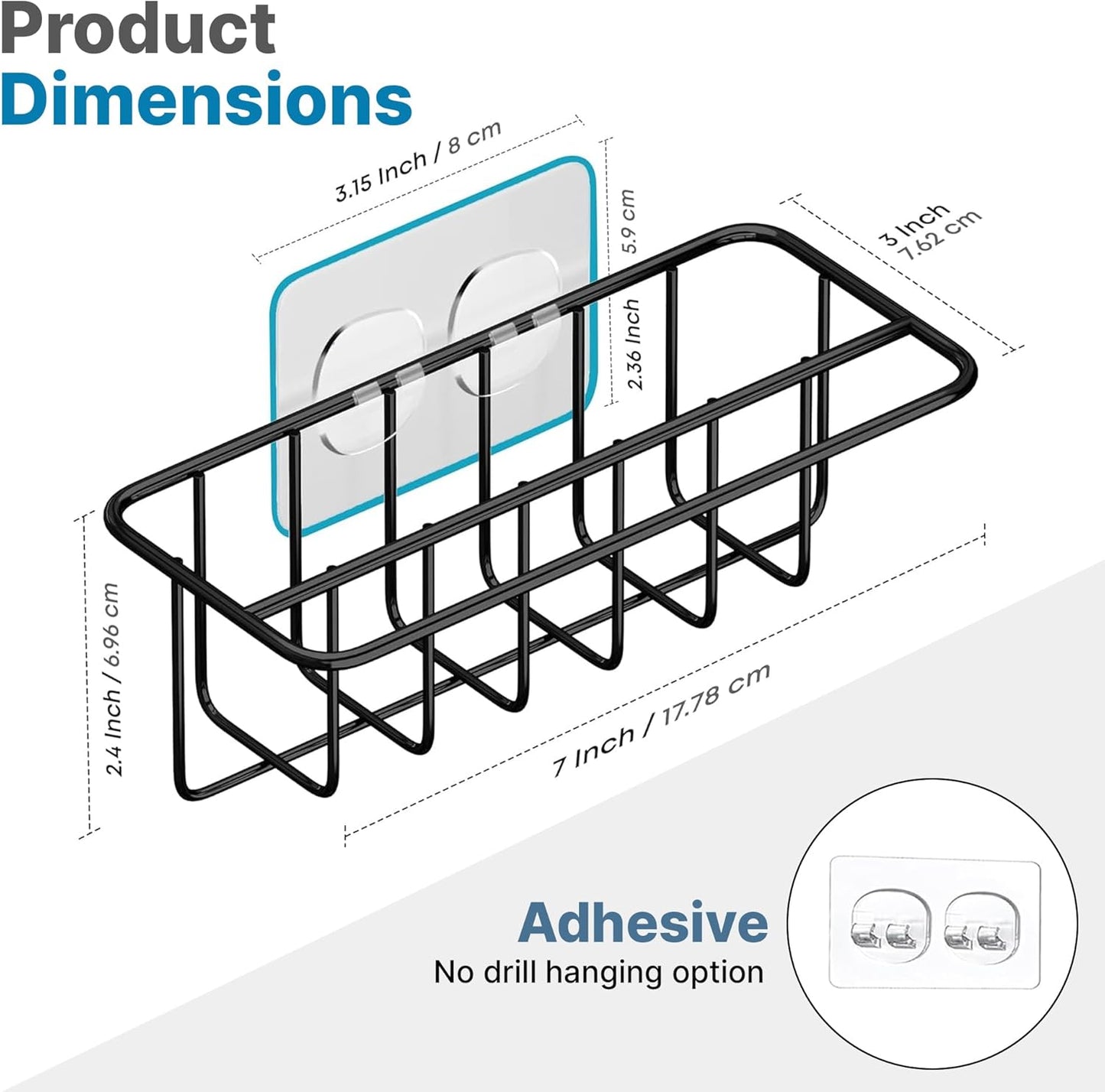 Adhesive Kitchen Sink Sponge Holder + Dish Cloth Hanger + Soap Holder, 2-in-1 Kitchen Sink Caddy