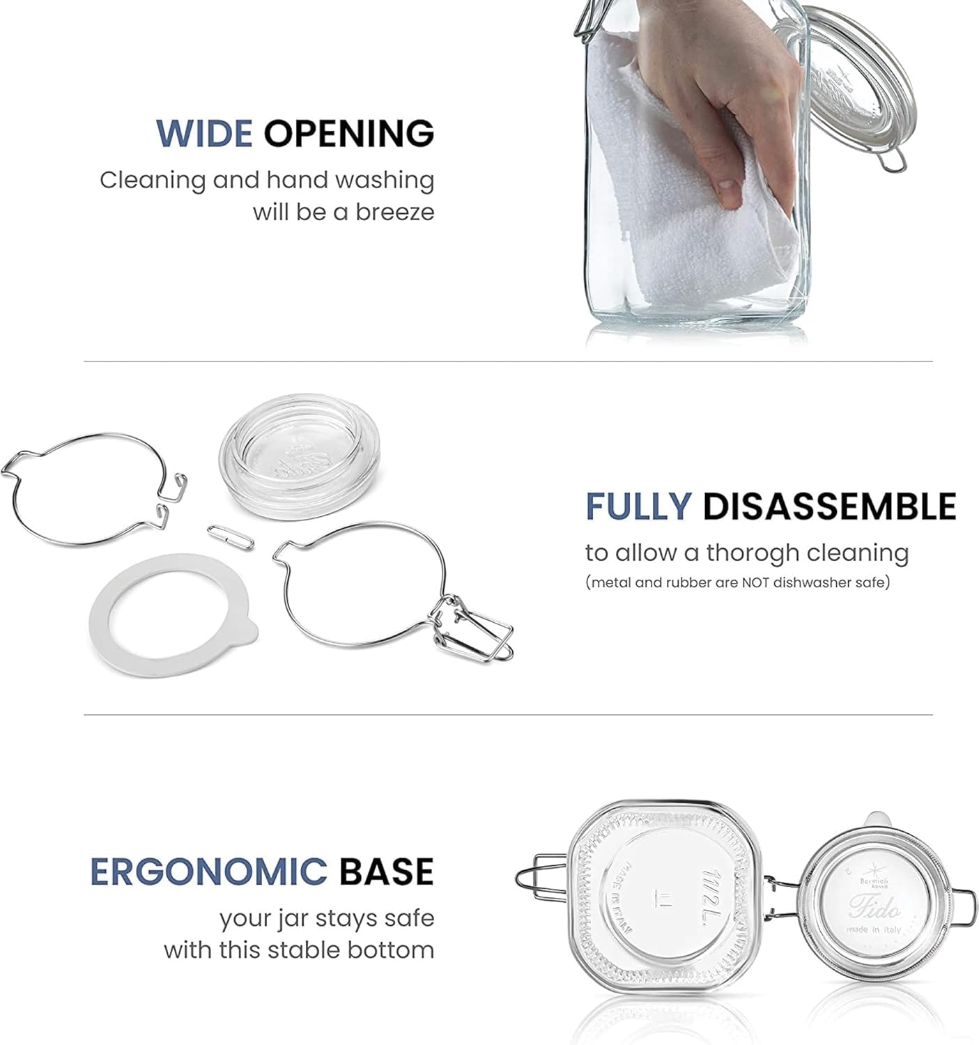 Clear Glass Storage Jars: Airtight Hinged Lid With Leak Proof Gasket