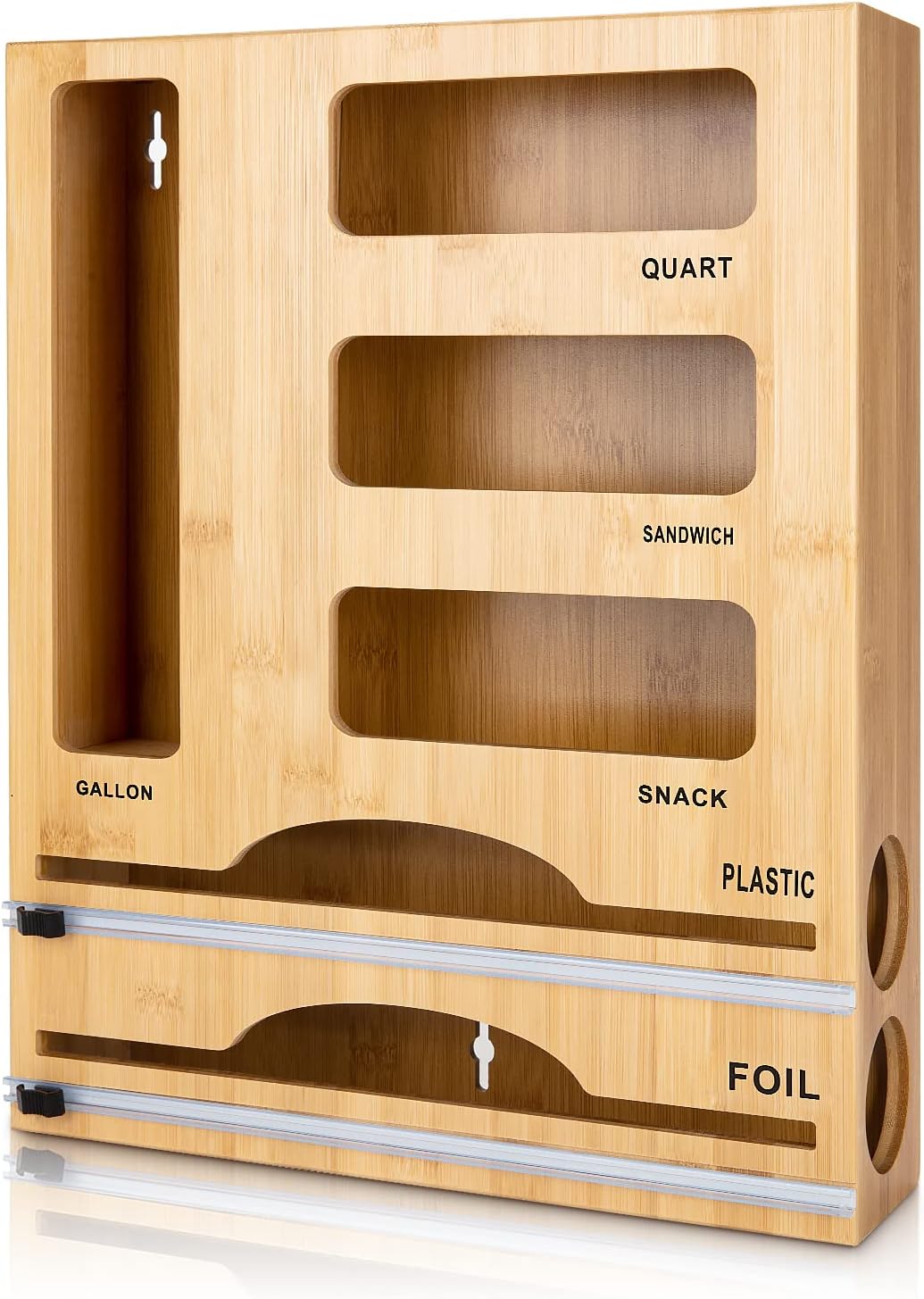 Storage Bag Organizer with Foil and Plastic Wrap Organizer , Aluminum Foil Dispenser with Cutter
