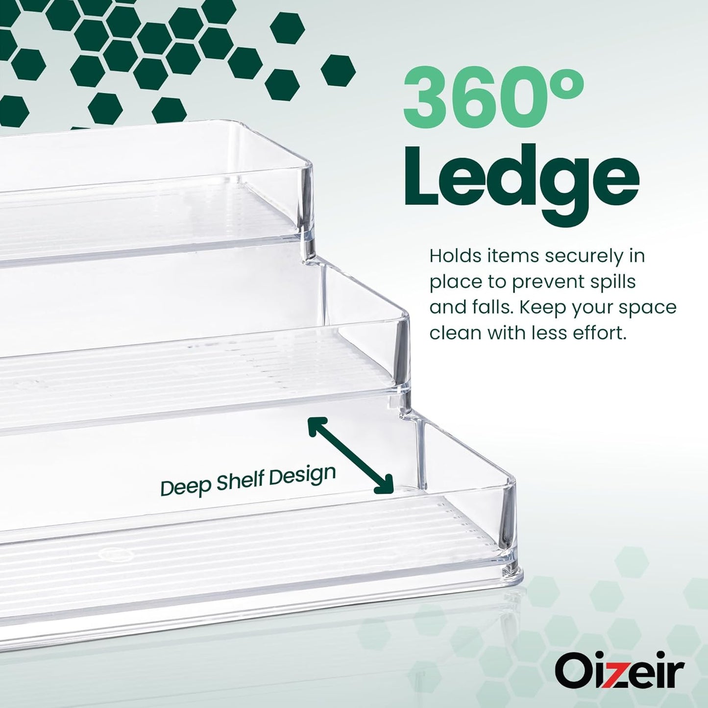 Clear Spice Rack (2-Pack) – 3-Tier Acrylic Organizer for Cabinet – Deep Spice Shelf – 10.4 x 9.6 x 4 Inches – Holds Seasoning and Condiments