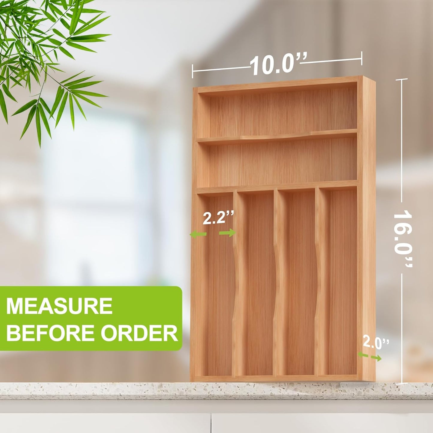 Bamboo Utensil Drawer Organizer, Kitchen Organizer for Flatware Cutlery
