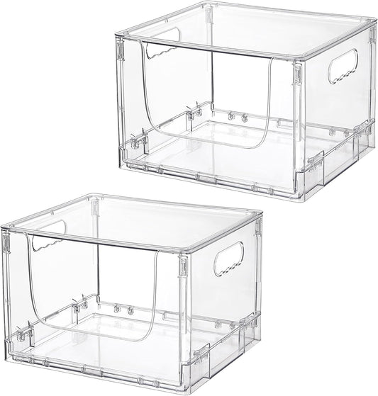2 Pack Large Foldable Open Front Storage Bins with Lids for Potato and Onion