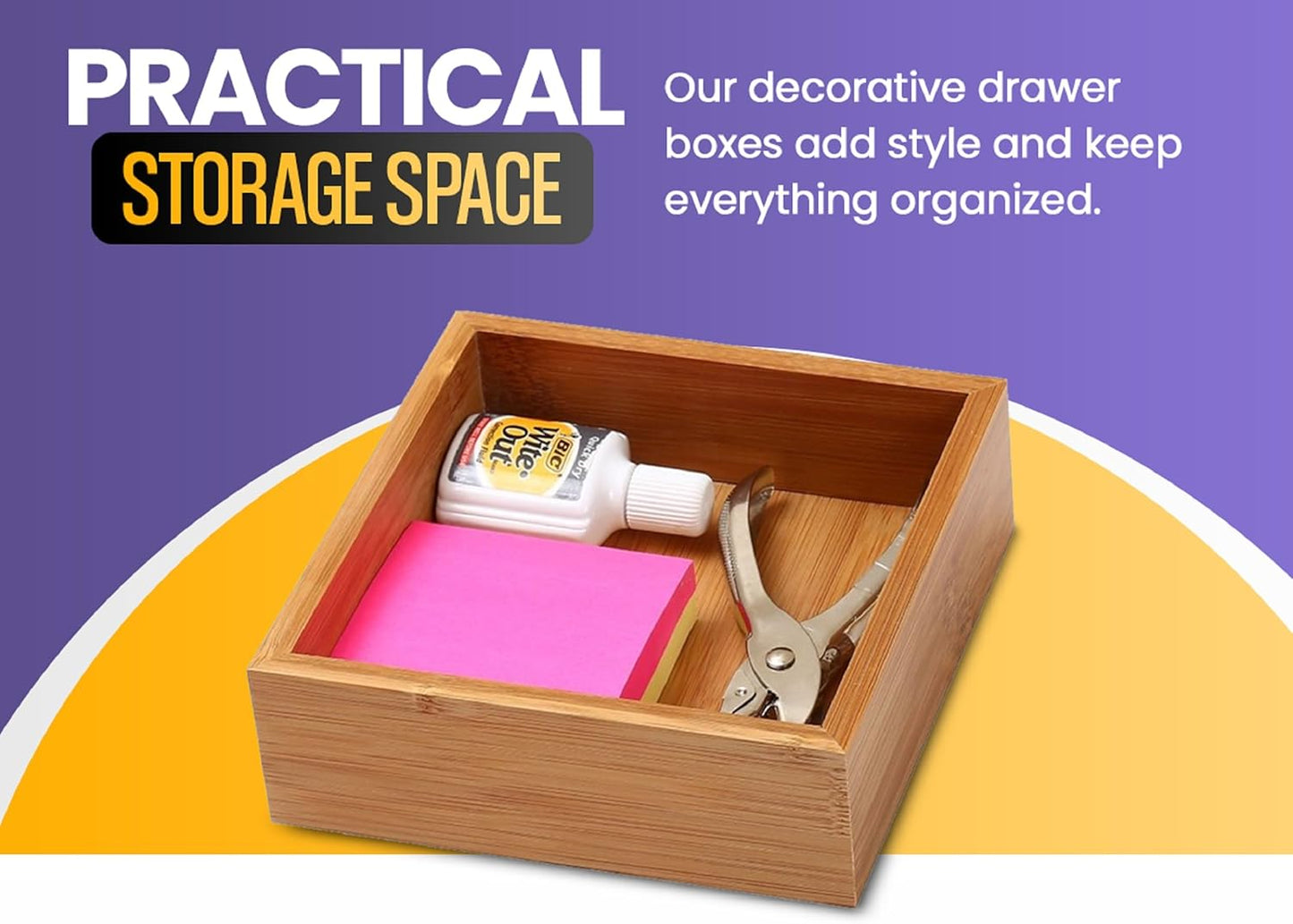 Bamboo Drawer Organizer Storage Box for Kitchen Drawer, Junk Drawer, Office, Bedroom