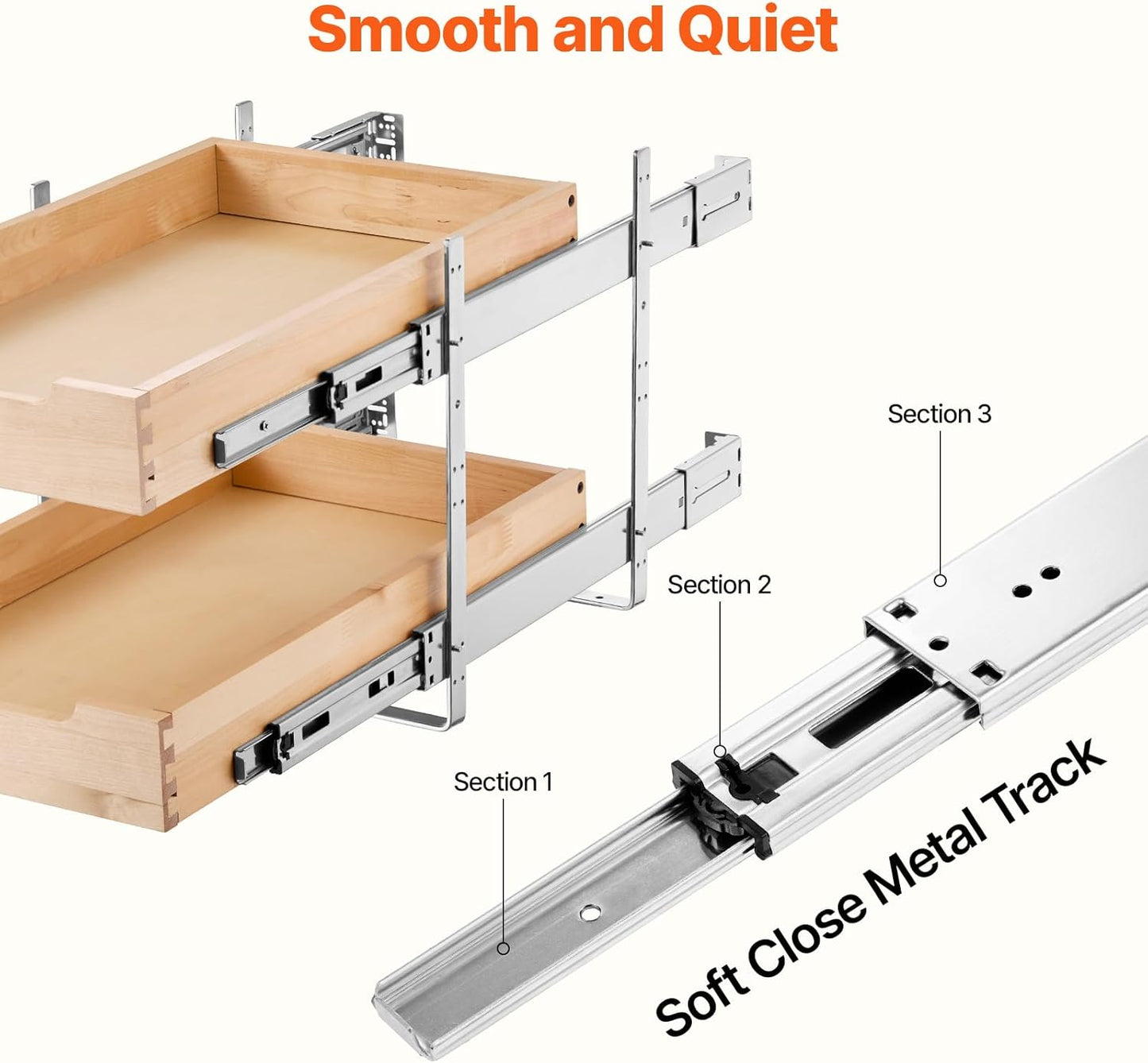 2 Tier Pull Out Cabinet Organizer, 14" W x 21" D Cabinet Drawer, Soft Close Slide out Shelf
