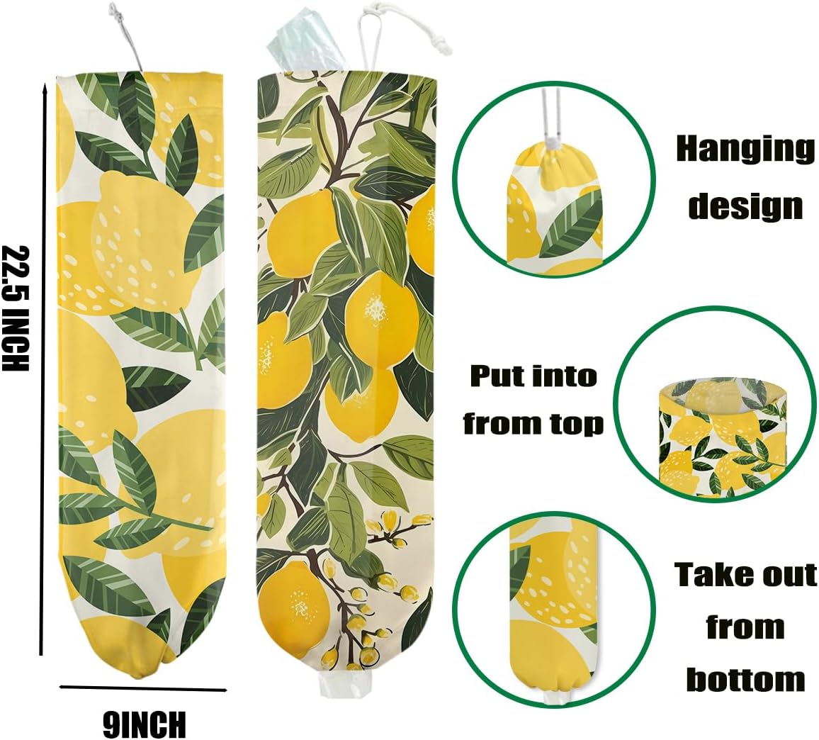 2 Pcs Lemon Plastic Bag Holder, Wall Mount Grocery Bag Holder for Plastic Bags