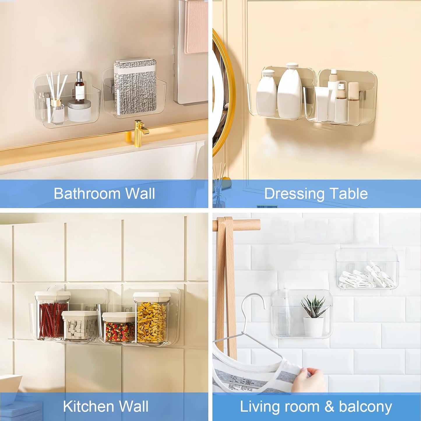 2pc Acrylic Wall Mount Organizer, Small Adhesive Clear Cabinet Door Organizer,Acrylic Shelves for Wall,No Drilling Hang Walls,with Self Adhesive Tape, for Bathroom, Kitchen, Living Room