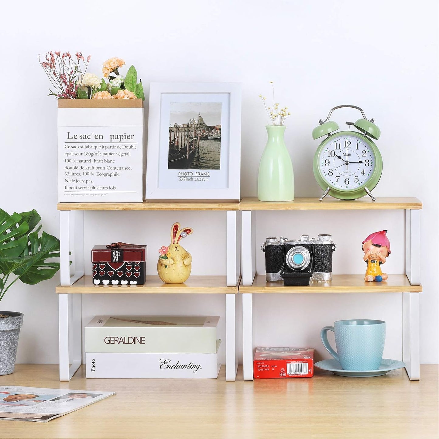 Bamboo Kitchen Cabinet and Counter Shelf Organizer, Stackable & Expandable, Set of 4