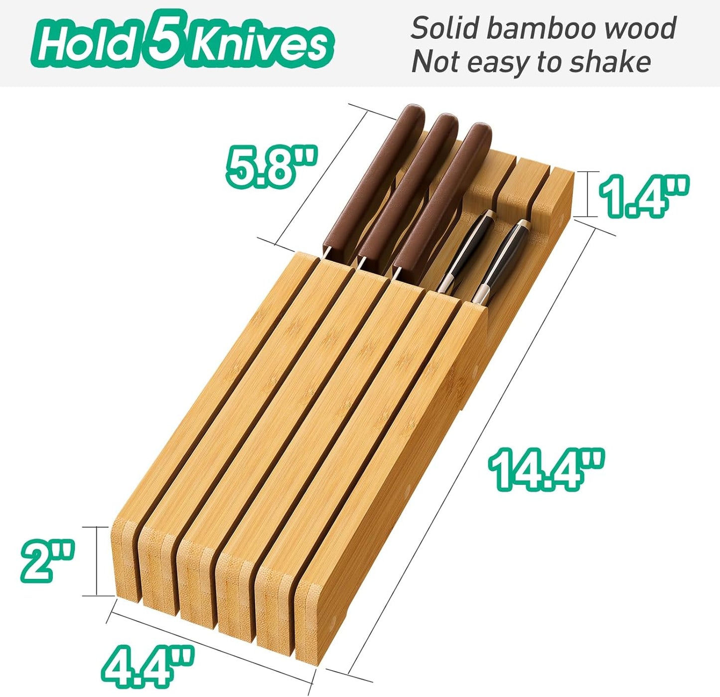 Knife Organizer Drawer Insert, In-Drawer Bamboo Wood Knife Block
