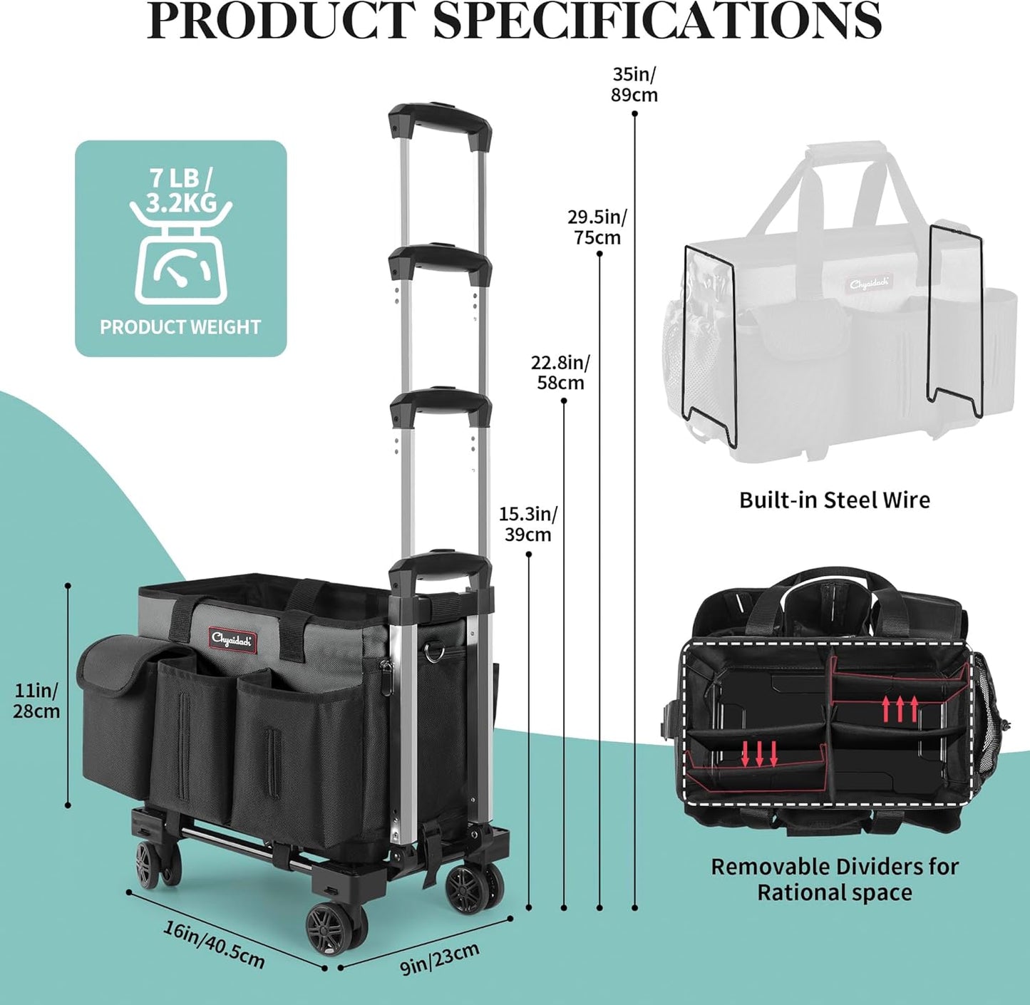 Rolling Cleaning Caddy, Cleaning Supplies Organizer with Trolley