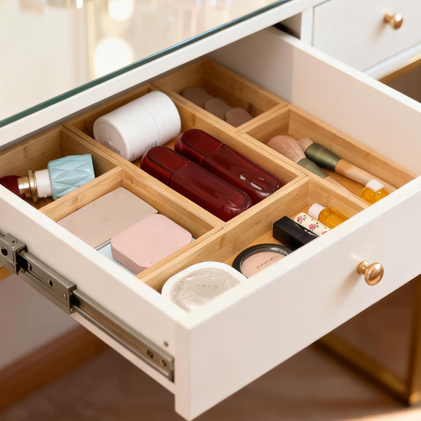 Bamboo Drawer Organizers Set, 3PCS Multi-Use Wood Storage Organizers, Desk Drawer Tray for Kitchen