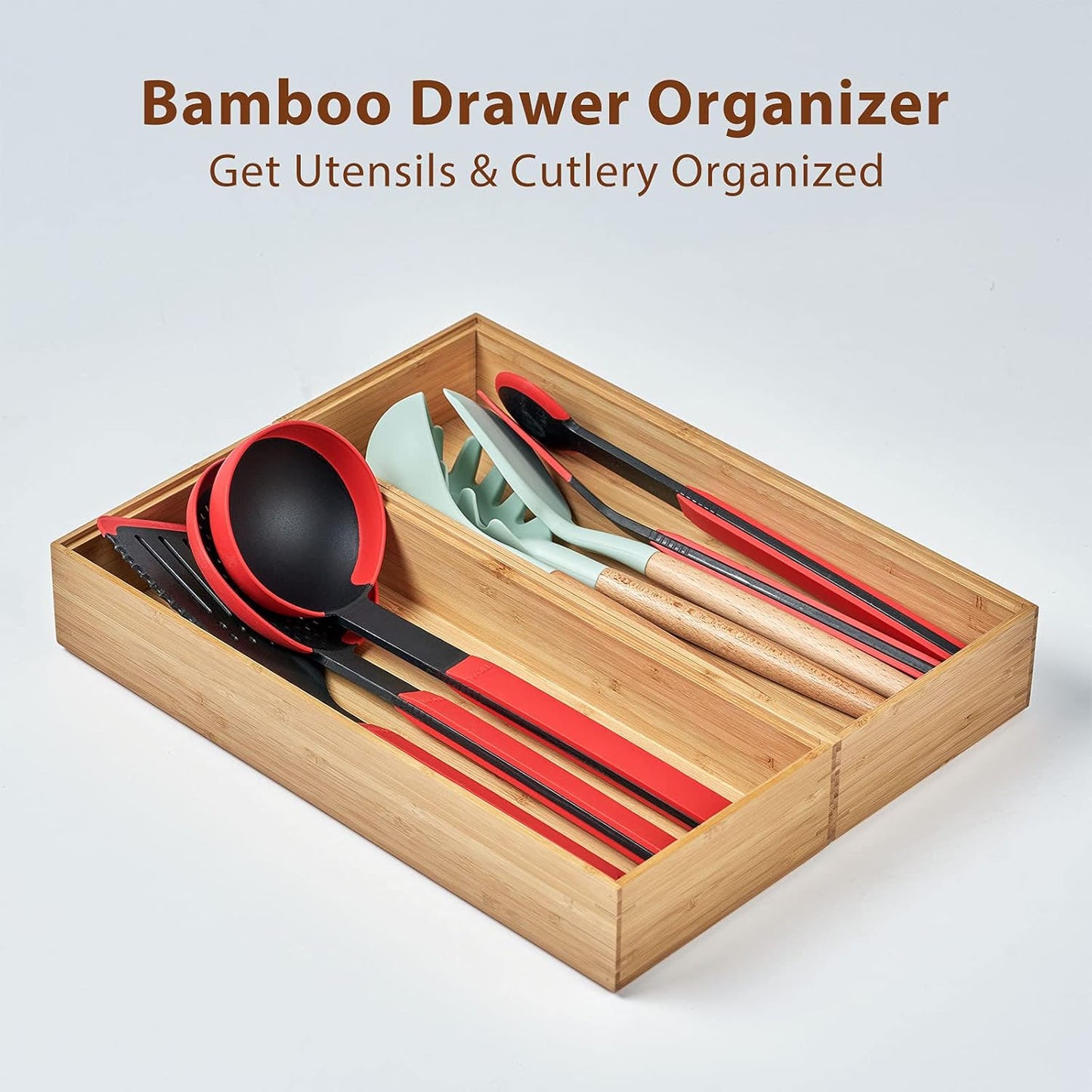 Bamboo Kitchen Drawer Organizer Boxes with Anti-Skid Silicone Feet