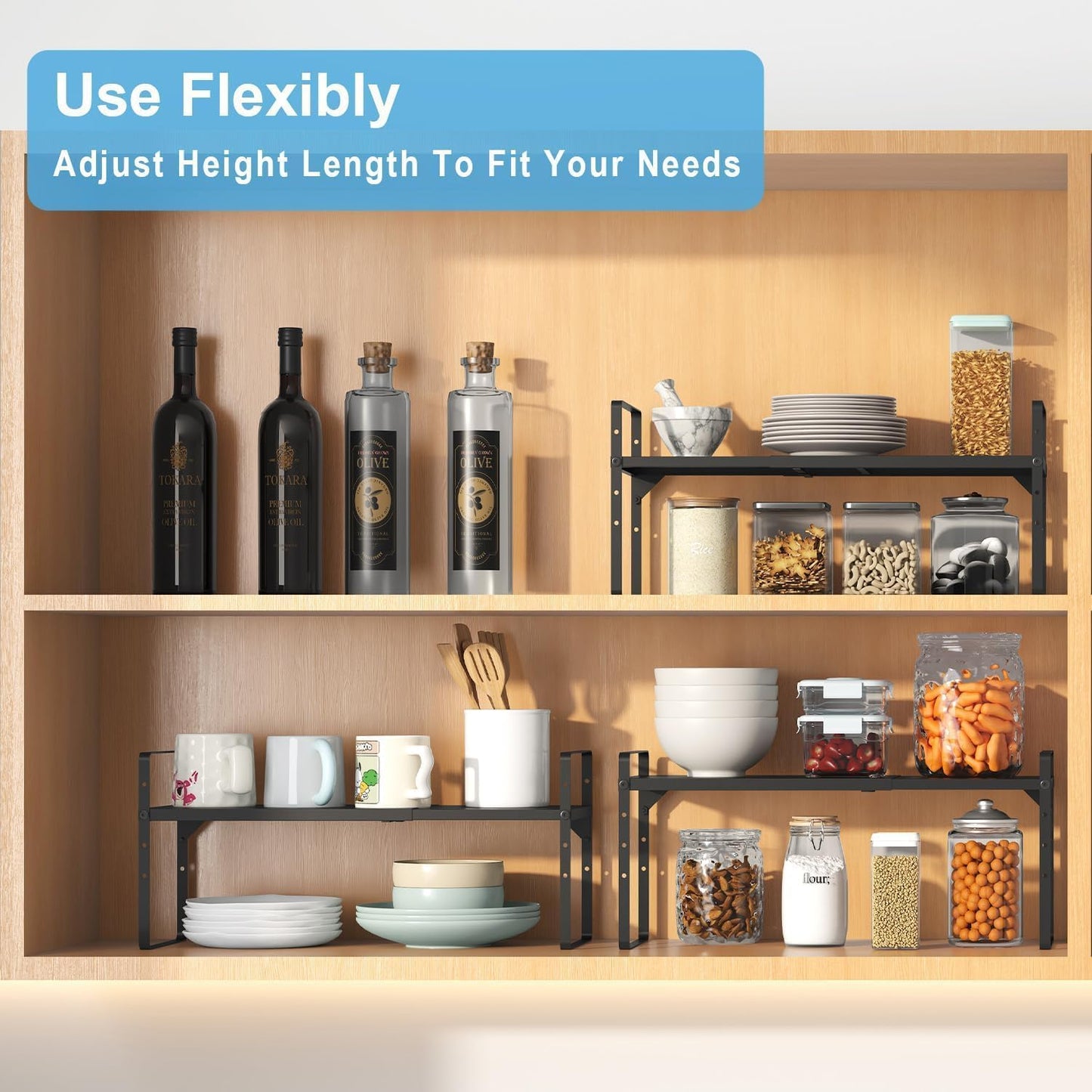 Set of 2 Expandable Cabinet Shelf Organizer, Stackable Kitchen Countertop Shelves Spice Racks