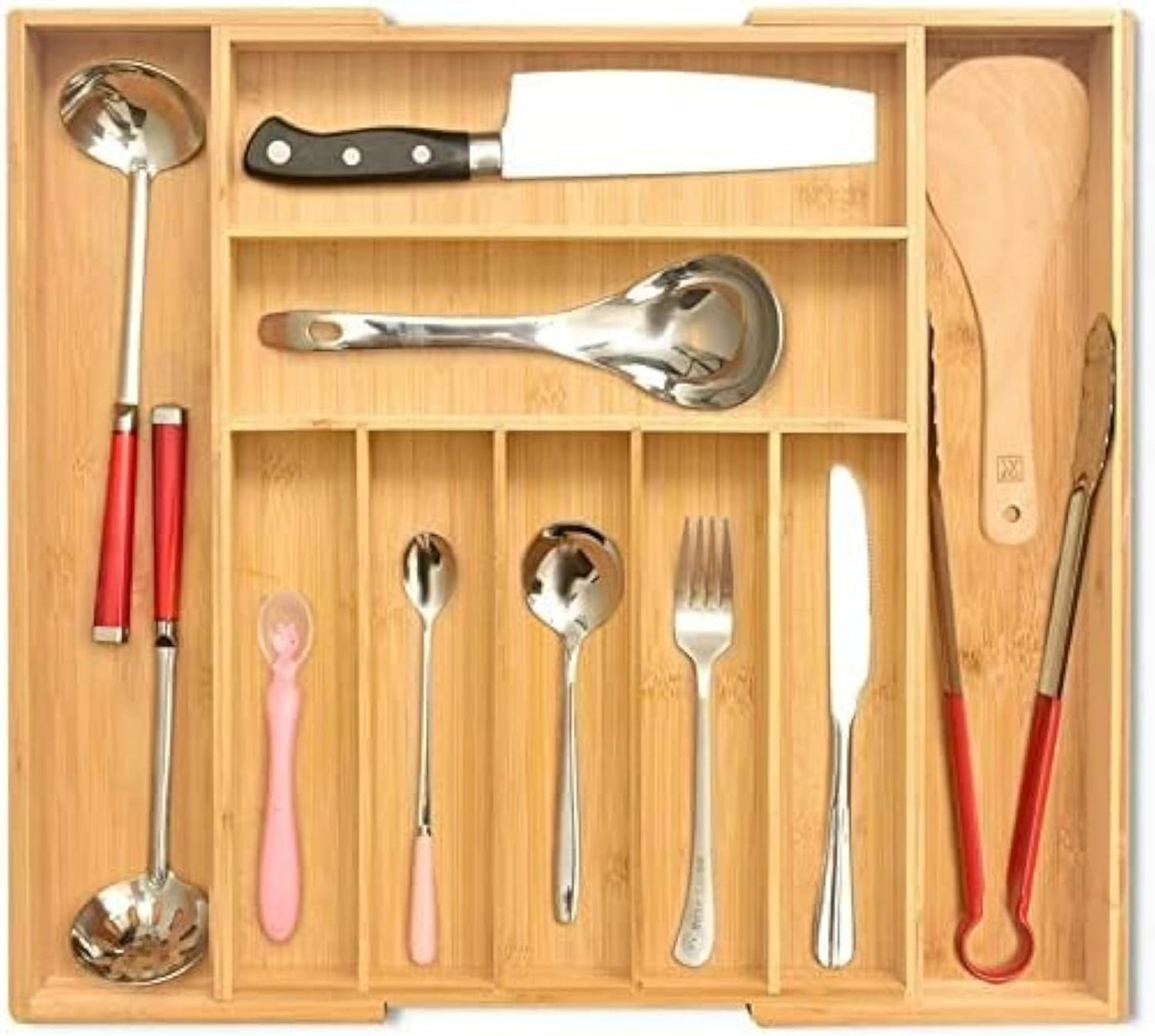 Bamboo Expandable Utensil Drawer Organizer, Premium Bamboo for Cutlery, Flatware