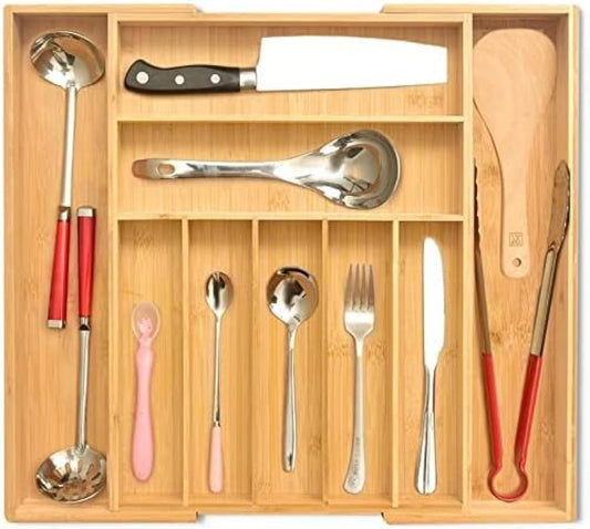 Bamboo Expandable Utensil Drawer Organizer, Premium Bamboo for Cutlery, Flatware