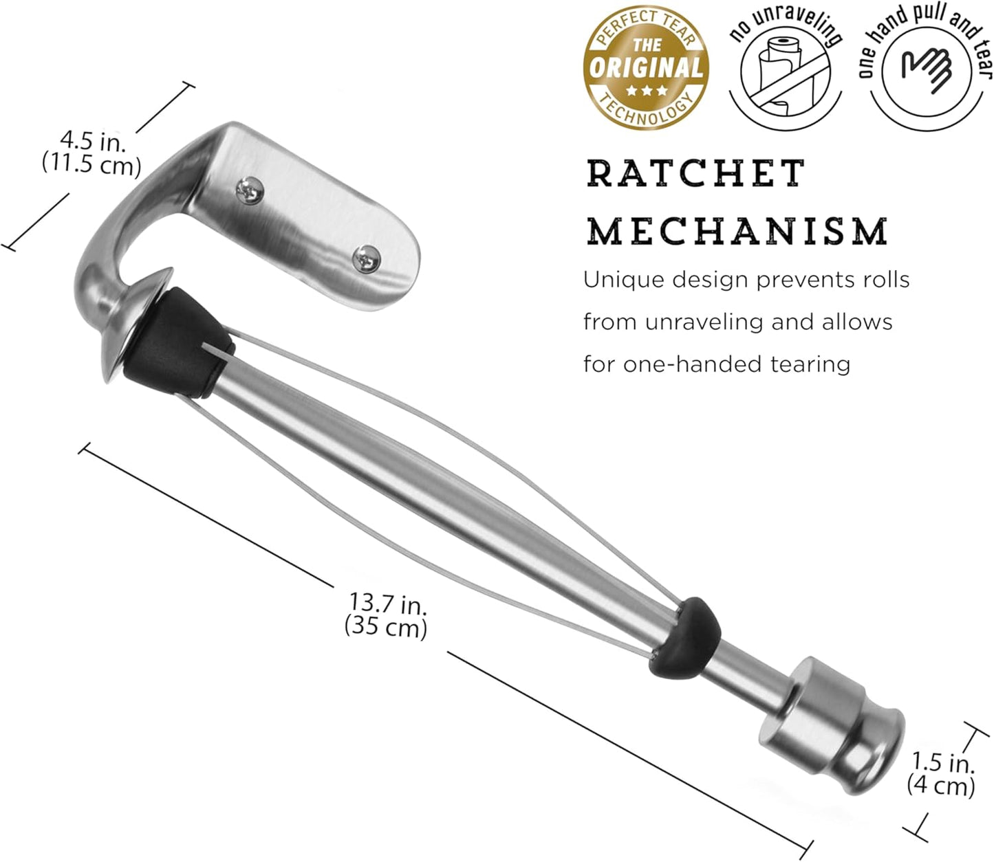 Perfect Tear Wall Mount Paper Towel Holder, Patented Design for One-Handed Use, Rounded Finial