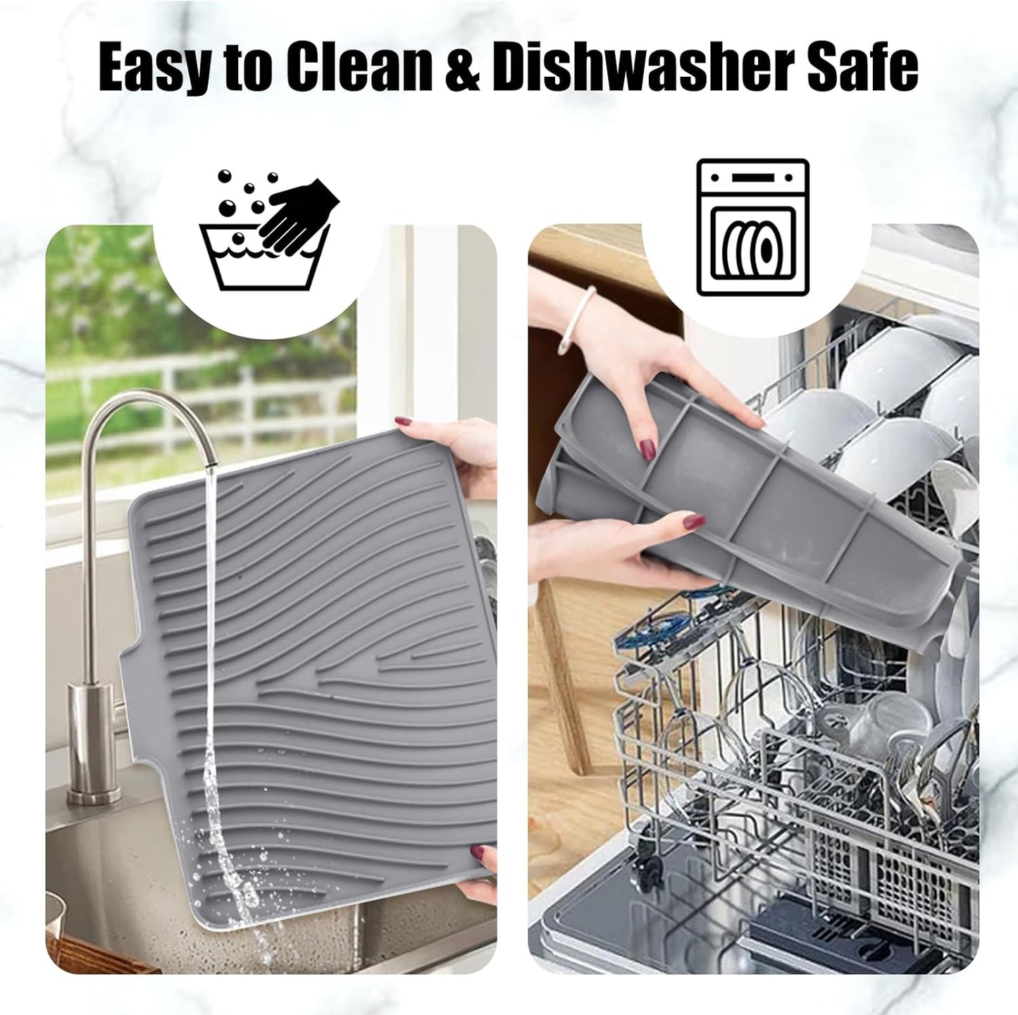 Silicone Dish Drying Mat, Stone Drying Mat for Kitchen Counter with Built-In Drain