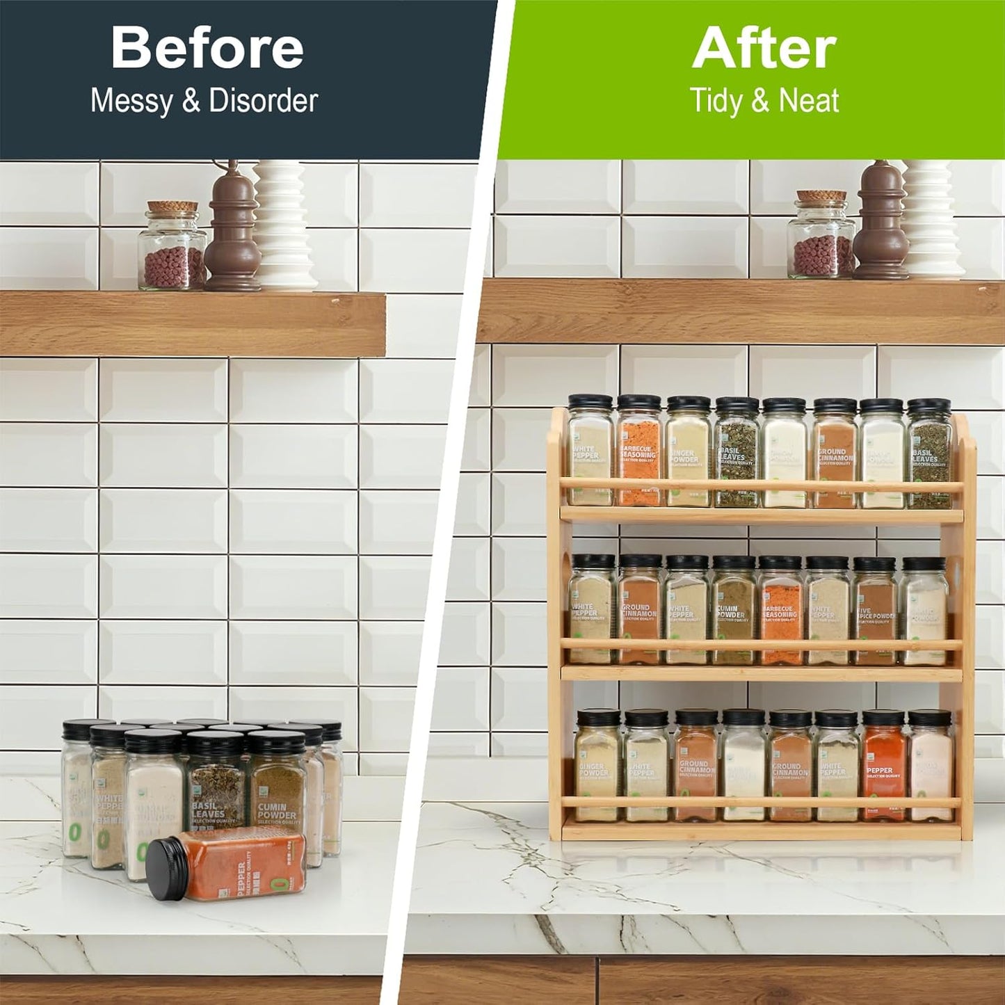 3 Tier Bamboo Spice Rack, Spice Rack Organizer