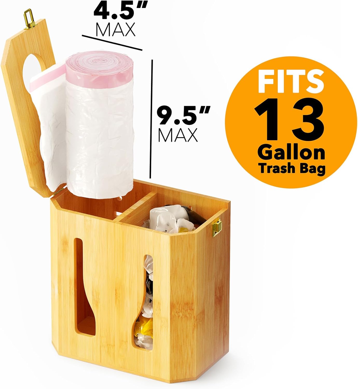 Bamboo 2 in 1 Garbage Bag Roll Holder & Dispenser, Under Sink Organizer for Kitchen Storage