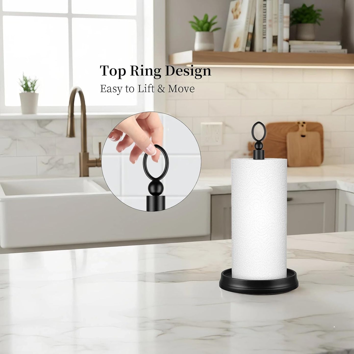 Paper Towel Holder (with Heavy Weighted Base) Steel Paper Holder countertop，Black Paper Towel Holder for Kitchen Countertops, Bars & Dining Tables,Fits Standard & Jumbo Rolls, Matte Black