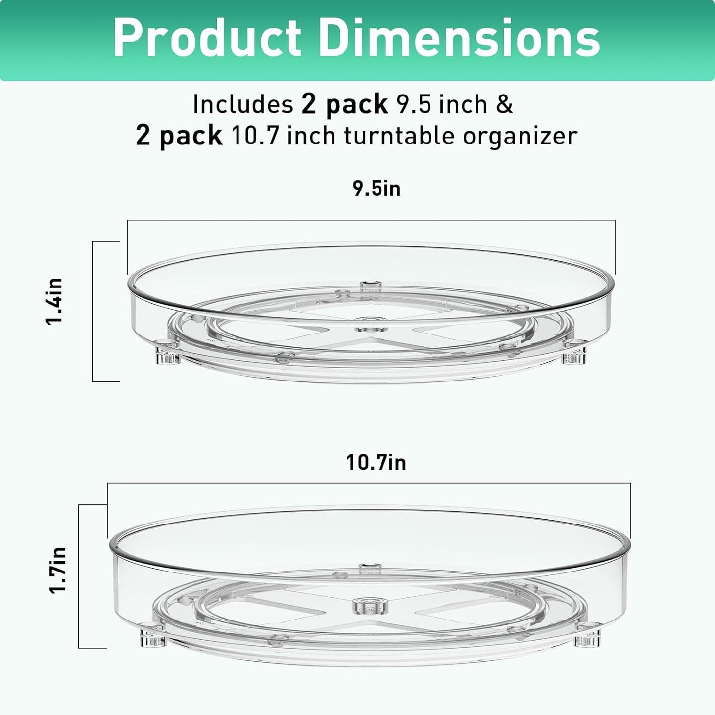 2 Pack Lazy Susan Organizer, 9.5 Inch, 10.7 Inch Lazy Susan Turntable for Cabinet