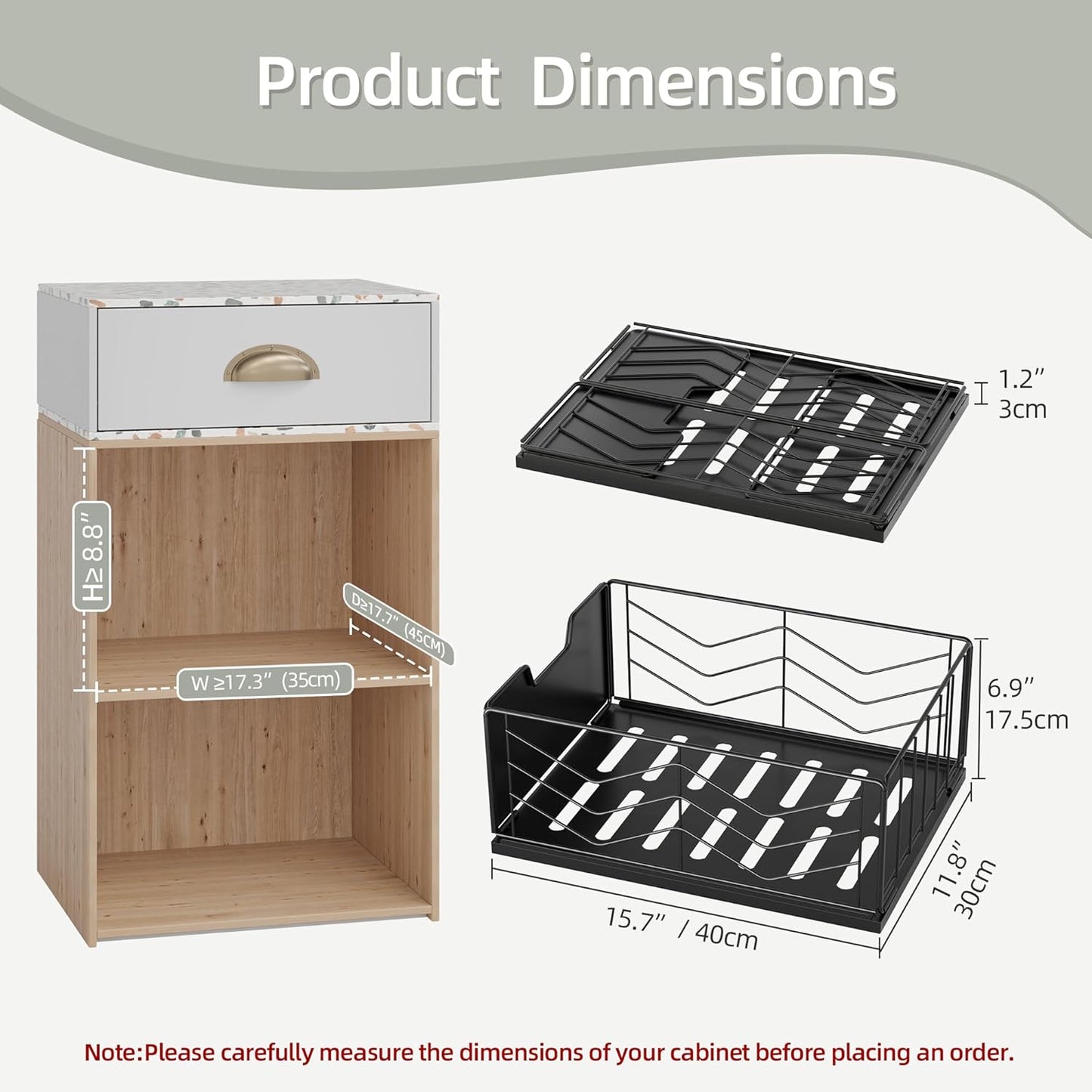 Pull Out Cabinet Organizer, 2 Pack No Drill Slide Out Drawers for Kitchen Cabinets