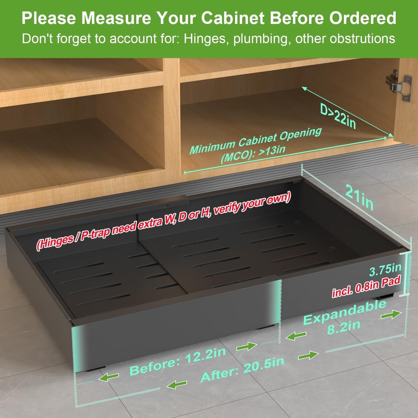 2-Pack Expandable Pull Out Cabinet Organizer 21"Deep(12.2"-20.5"W)
