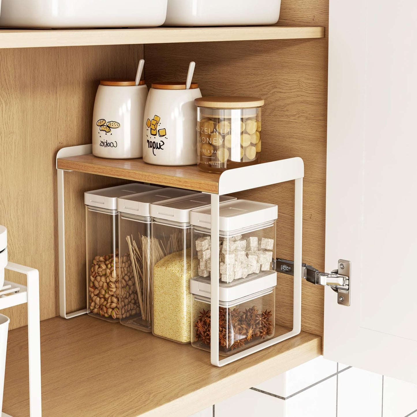 Shelf Organizer and Storage, Tiered Wood Cabinet Rack for The Kitchen Counter, Bathroom Counter