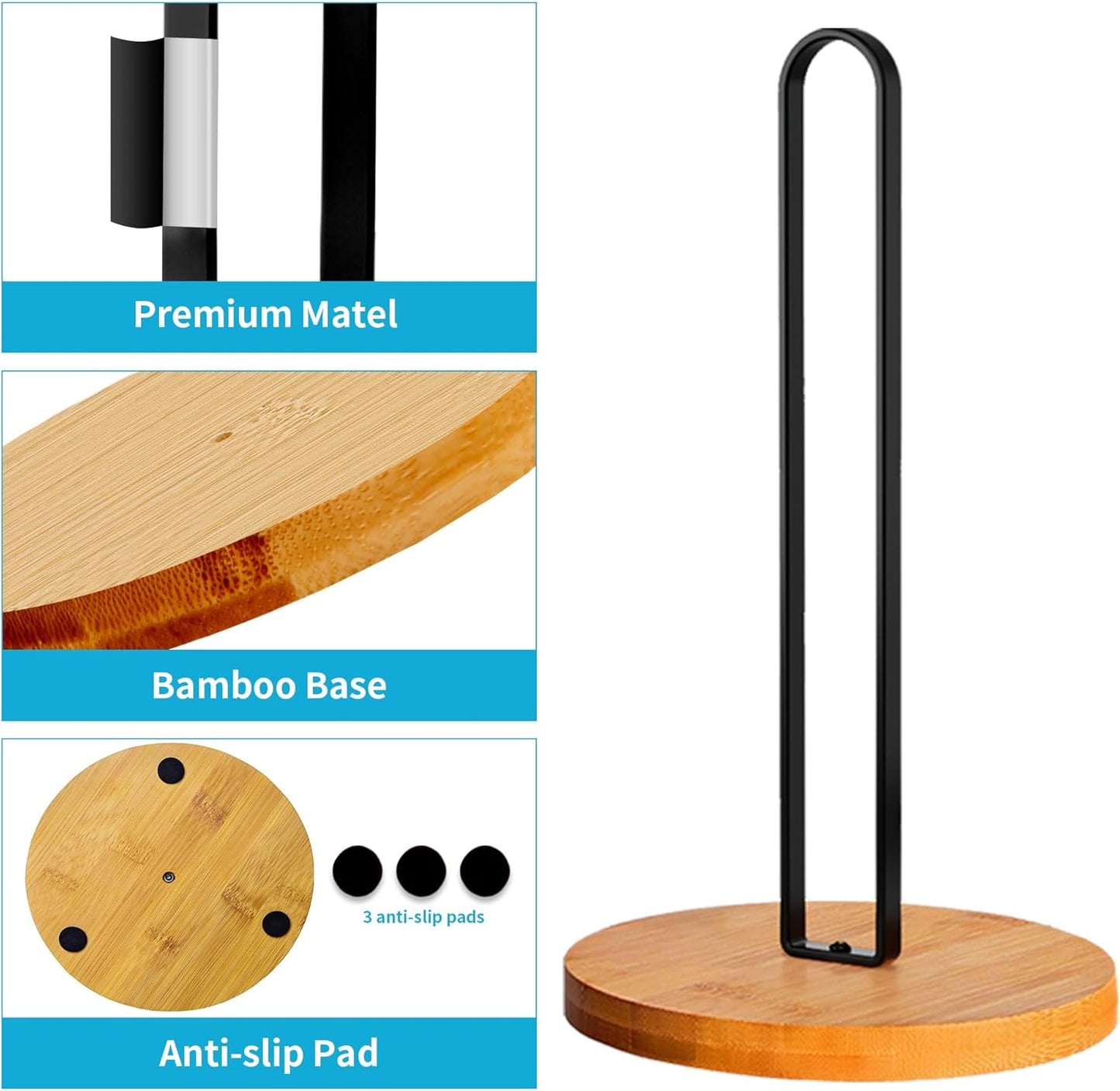 Wooden Paper Towel Holder Countertop, Kitchen-Towel-Holder FreeStanding with Non-Slip Base for Bathroom