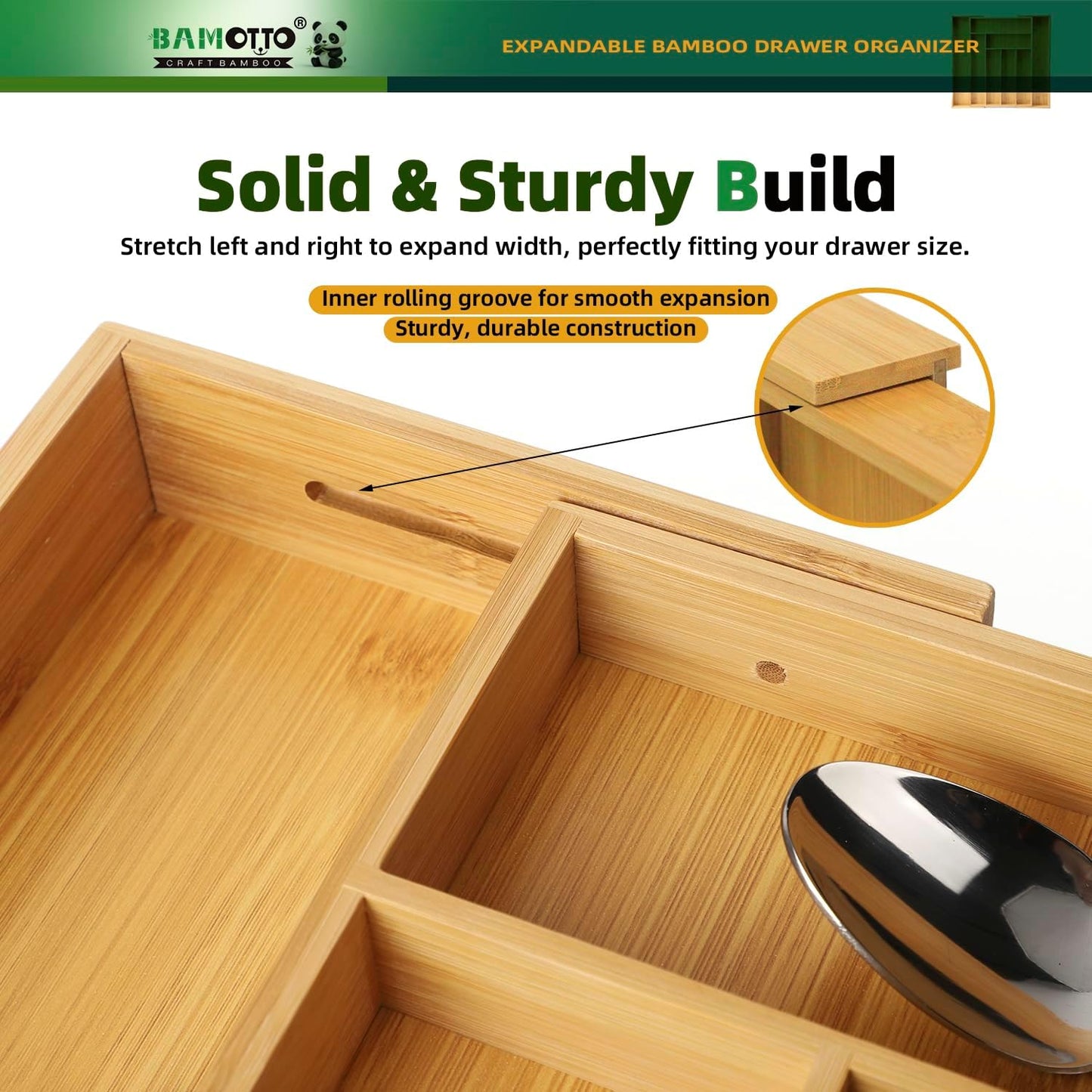 Expandable Bamboo Kitchen Drawer Organizer – Silverware Organizer