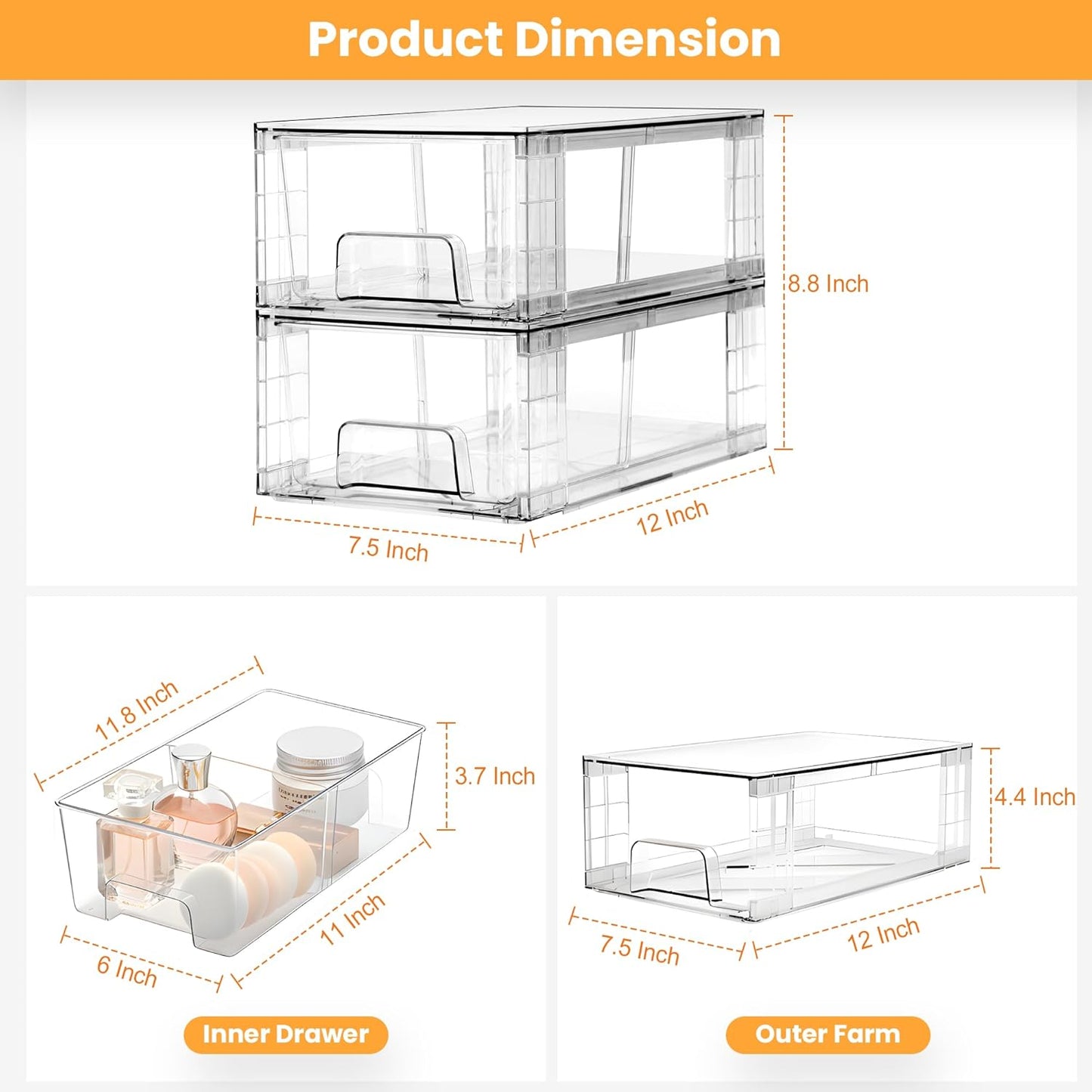 2 Pack Stackable Storage Drawers,Plastic Organizers Bins