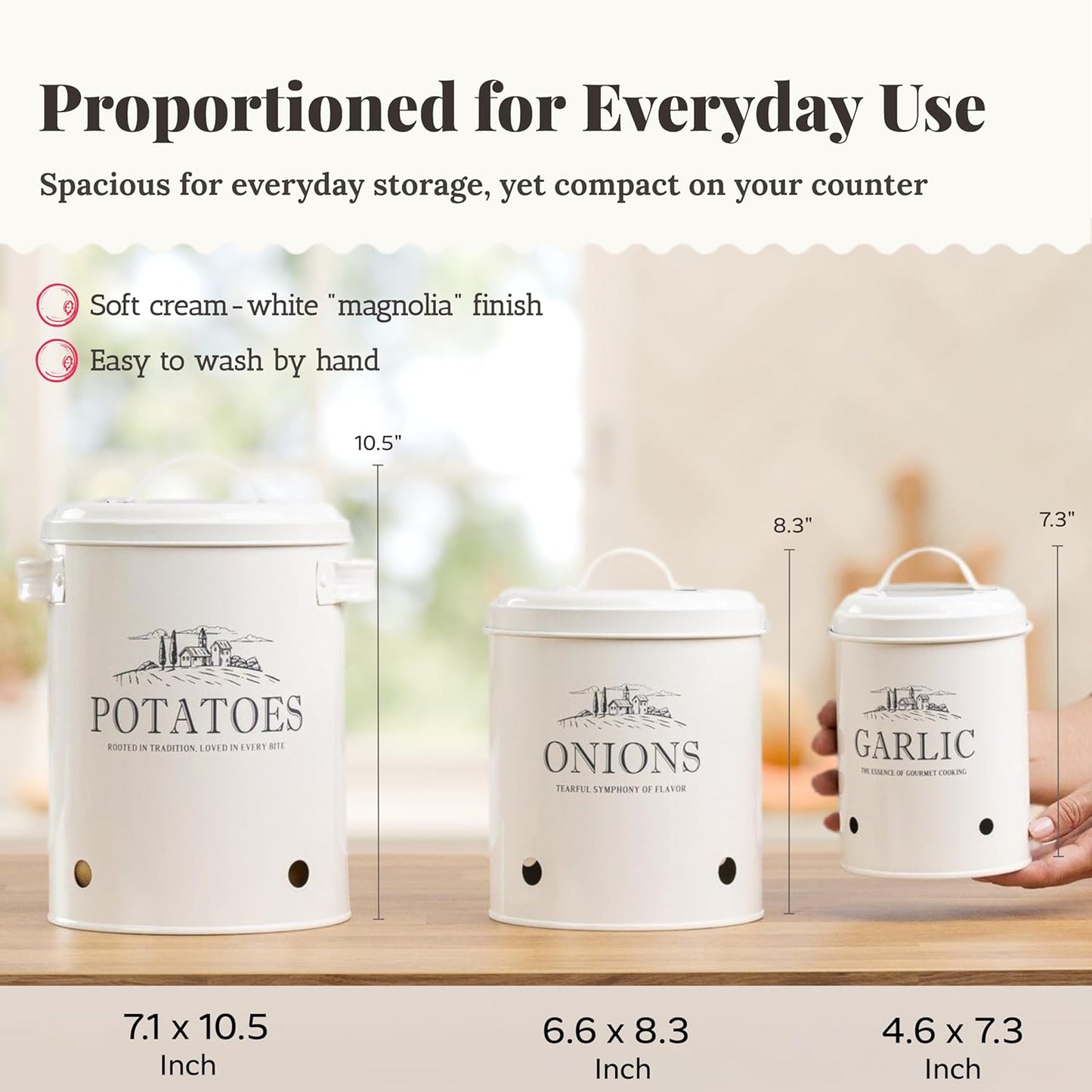 Potato and Onion Storage Bin Set – 3-Piece Ventilated Potato Storage Bin